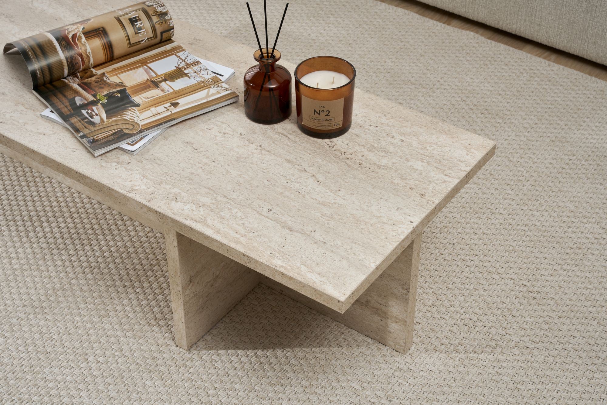Mesa de Centro – 120cm x 30cm x 45cm – Travertino – MDF