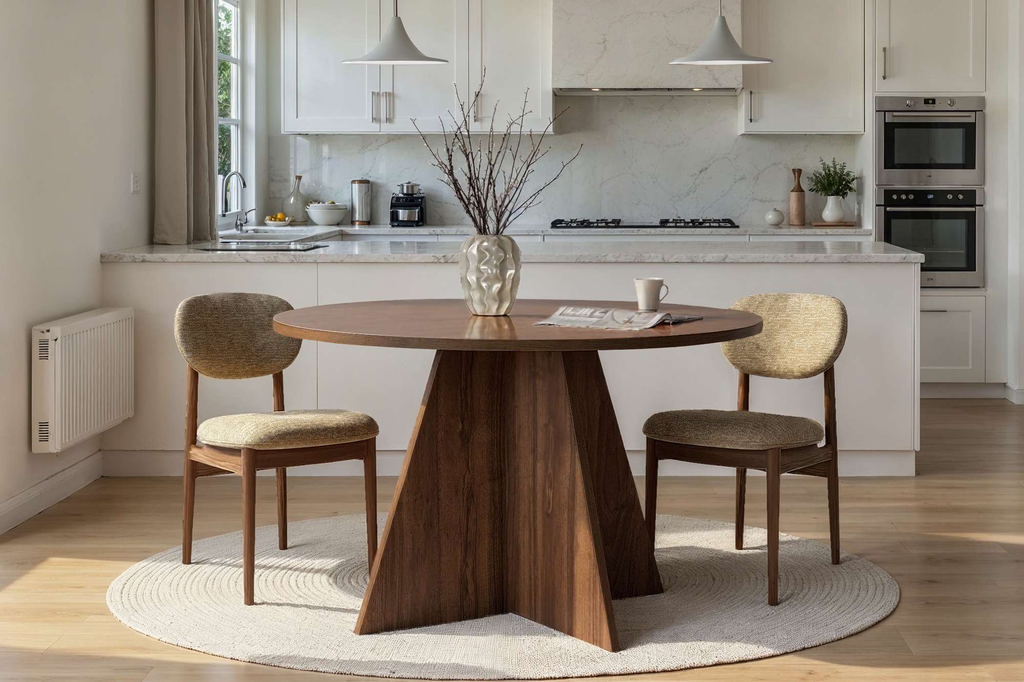 Mesa de Jantar Quadrada em Nogueira 120x120cm - Revestimento Melamínico Resistente e Elegante