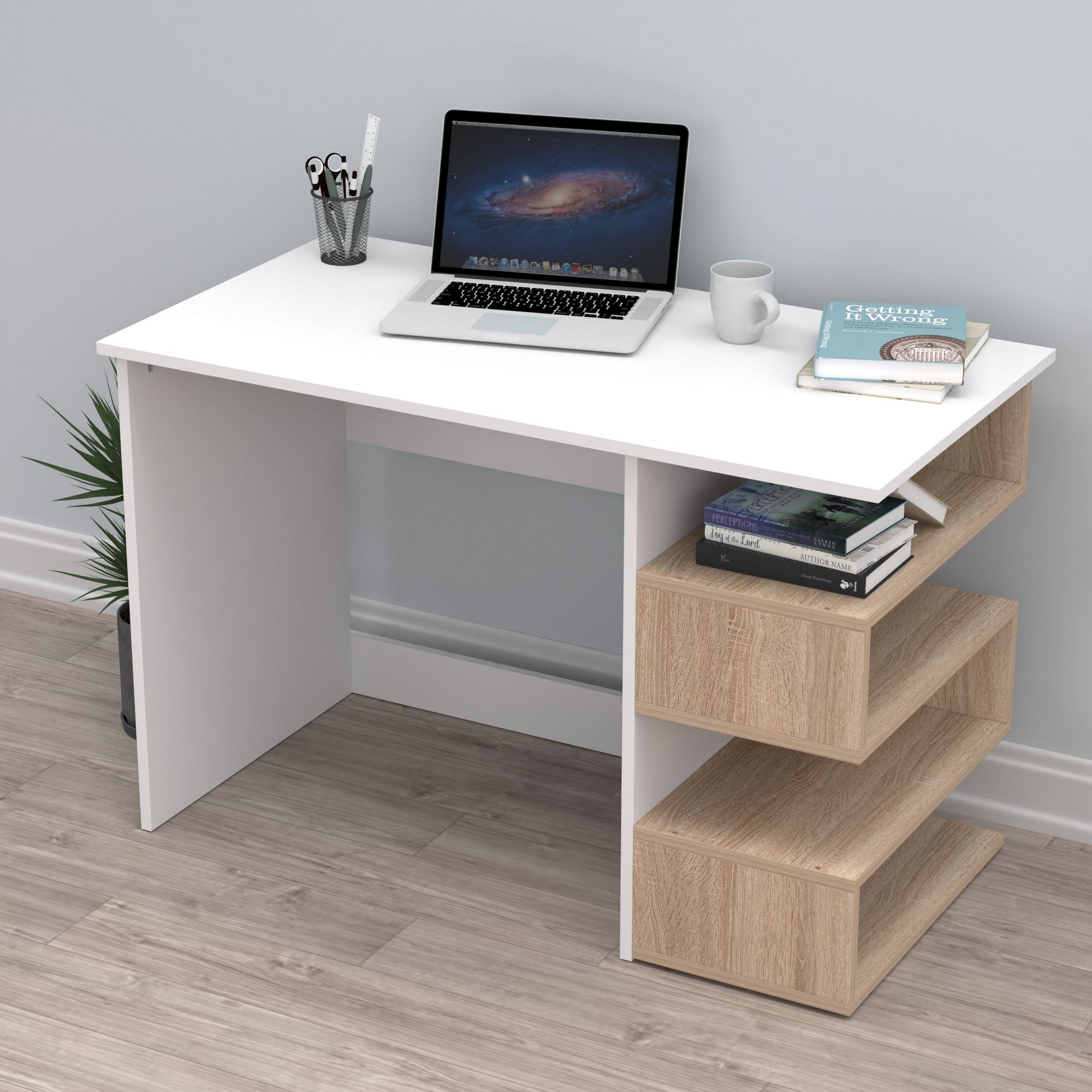 Secretária de Estudo – 115cm x 74,5cm x 60cm – Branco e Sonomo – MDF