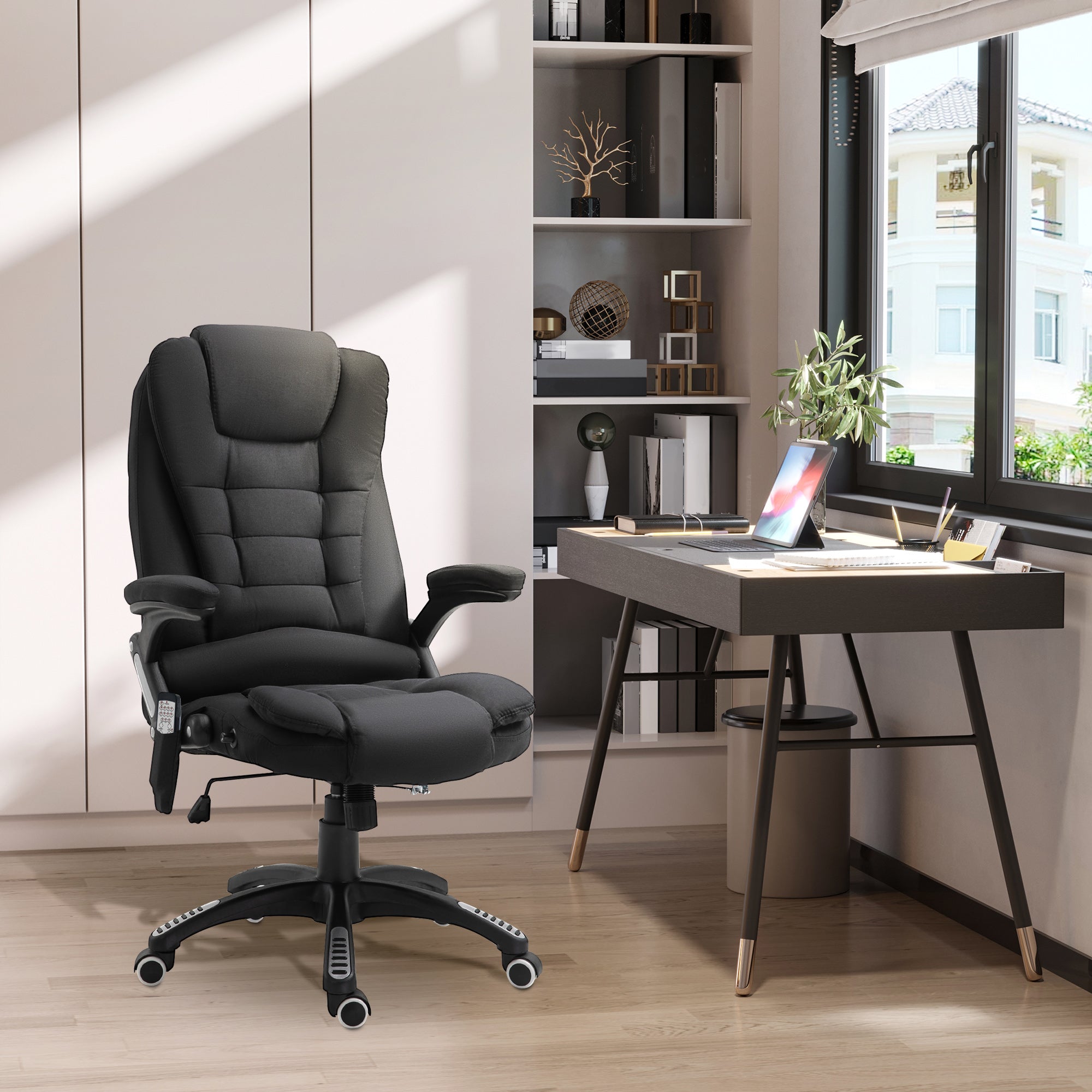 Cadeira de Massagem Ergonómica – 68x72x110-120 cm – Preto – Linho, espuma, PU e nylon