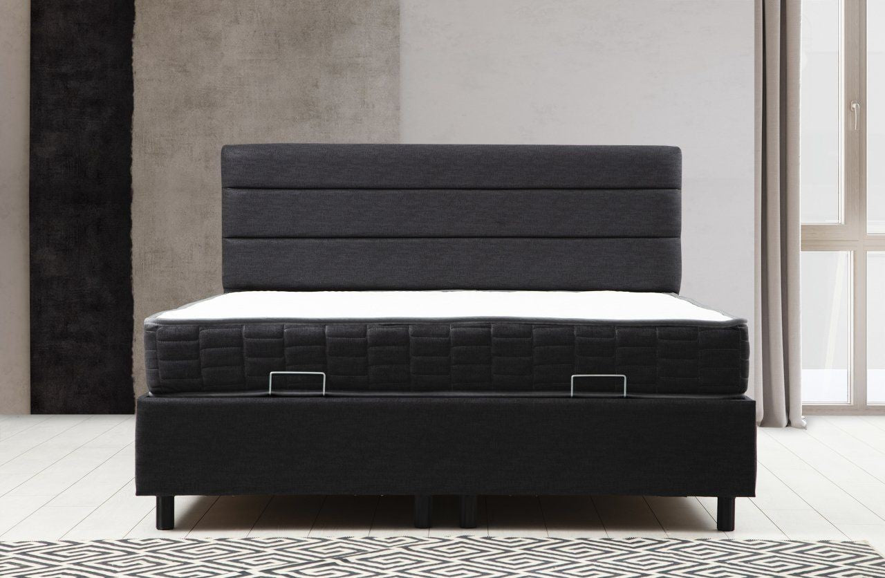 Colchão de casal, base e cabeceira – 140 cm x 200 cm – antracite – painel de partículas revestido a melamina