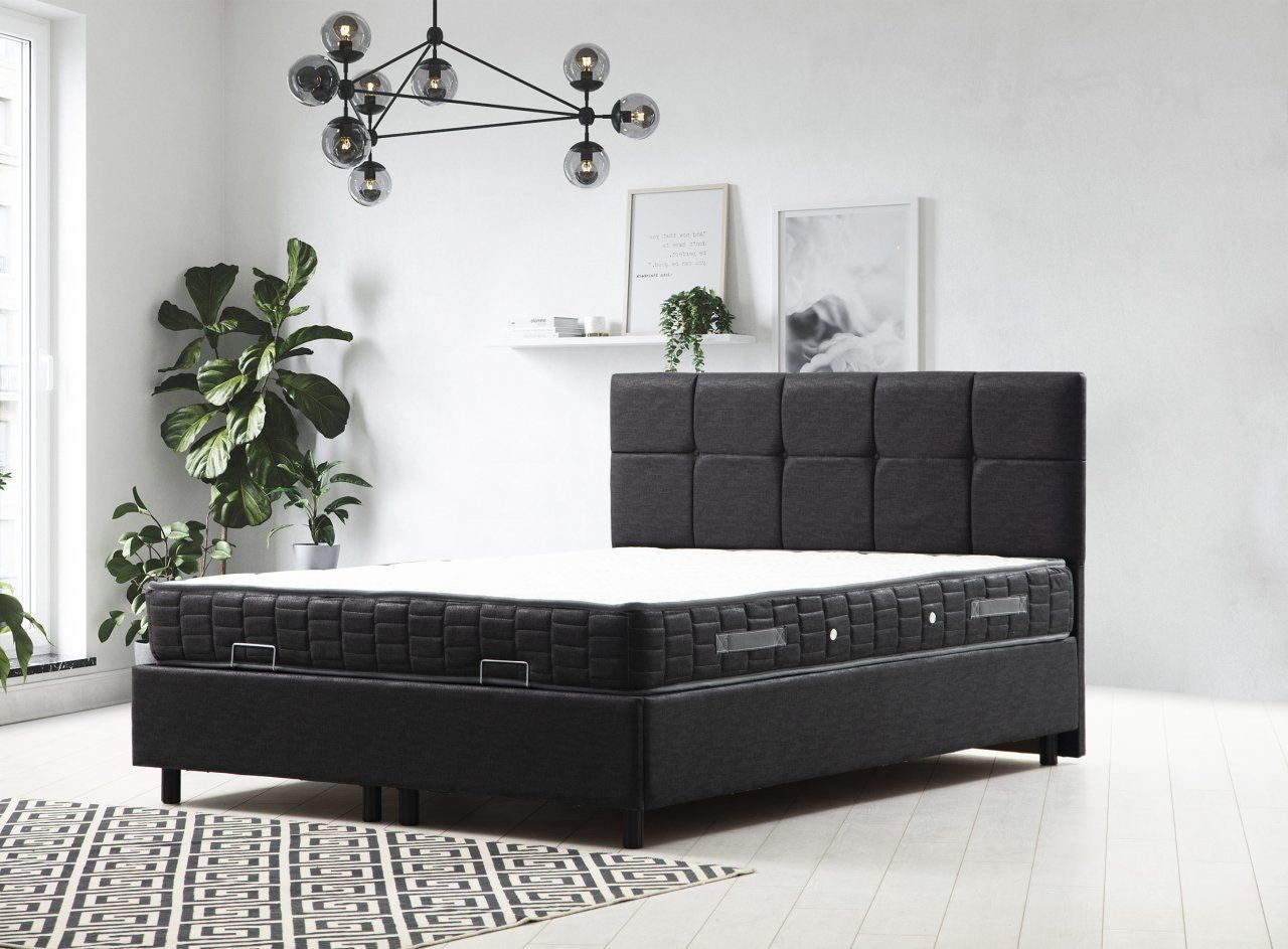 Colchão de casal, base e cabeceira – 150 cm x 200 cm – Antracite – MDF
