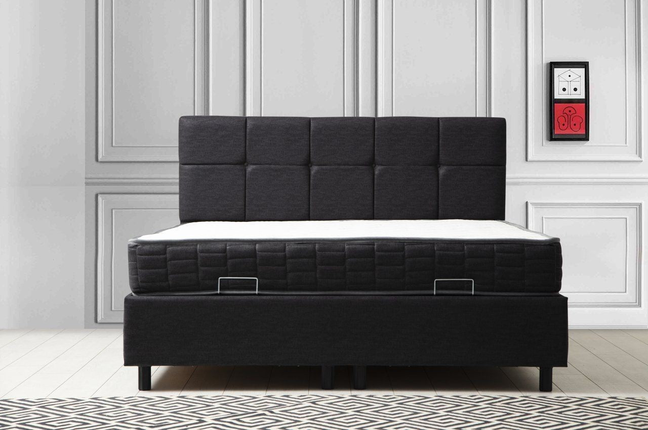 Colchão de casal, base e cabeceira – 150 cm x 200 cm – Antracite – MDF