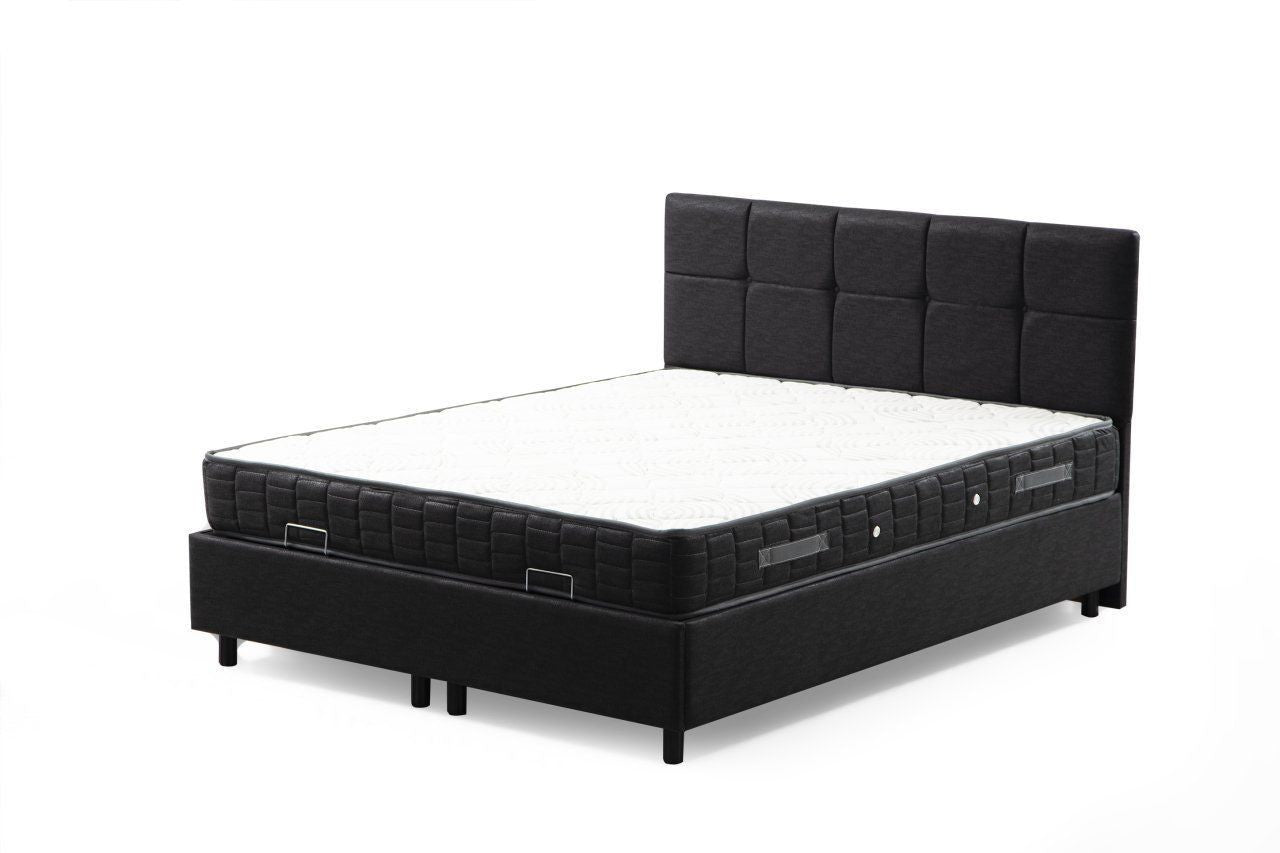 Colchão de casal, base e cabeceira – 150 cm x 200 cm – Antracite – MDF