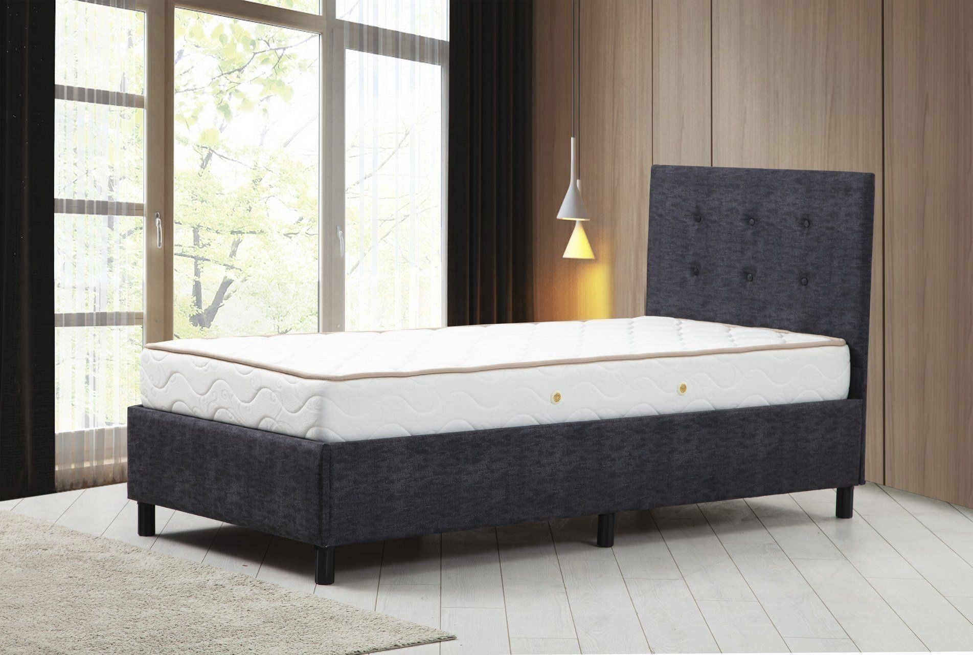 Colchão de casal com base e cabeceira – 160 x 200 cm – Antracite – Painéis de partículas revestidos a melamina
