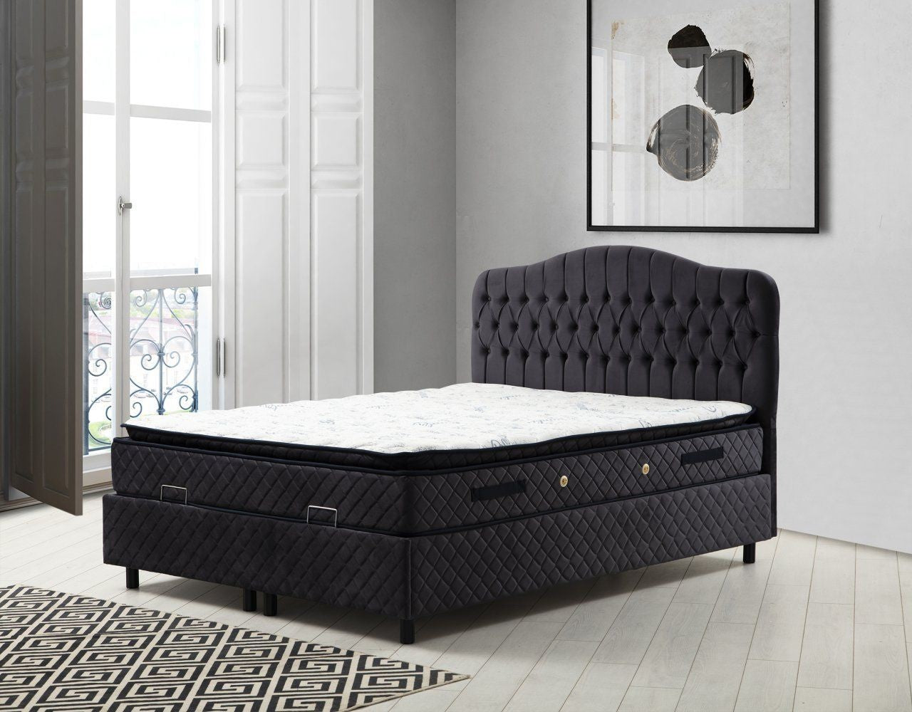 Colchão de casal com base e cabeceira – 140x208 cm – Antracite – Painéis de partículas revestidos a melamina