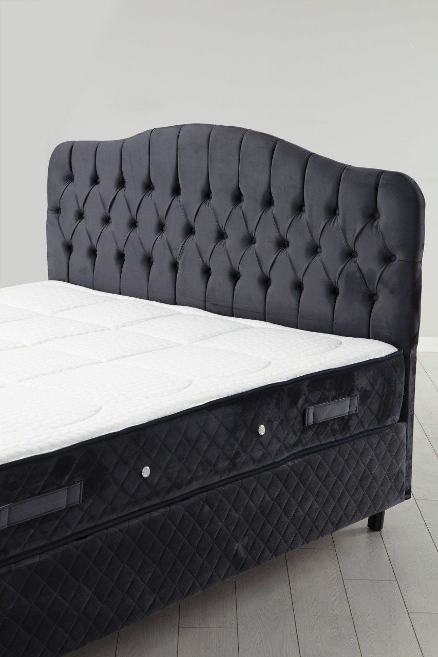 Colchão de casal, base e cabeceira – 150 cm x 200 cm x 125 cm – Antracite – Painel de partículas revestido a melamina