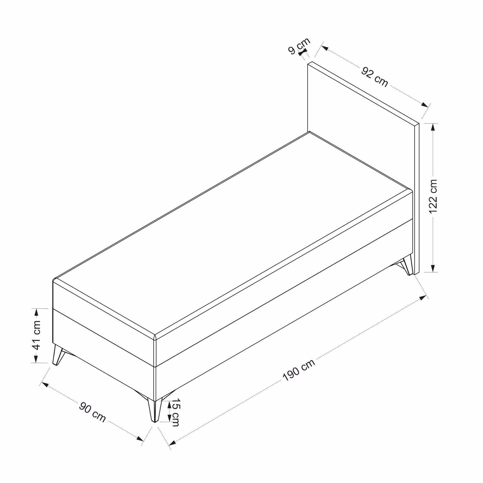 Base e cabeceira de cama de solteiro – 90x190 cm – Cinza escuro – MDF com revestimento de melamina