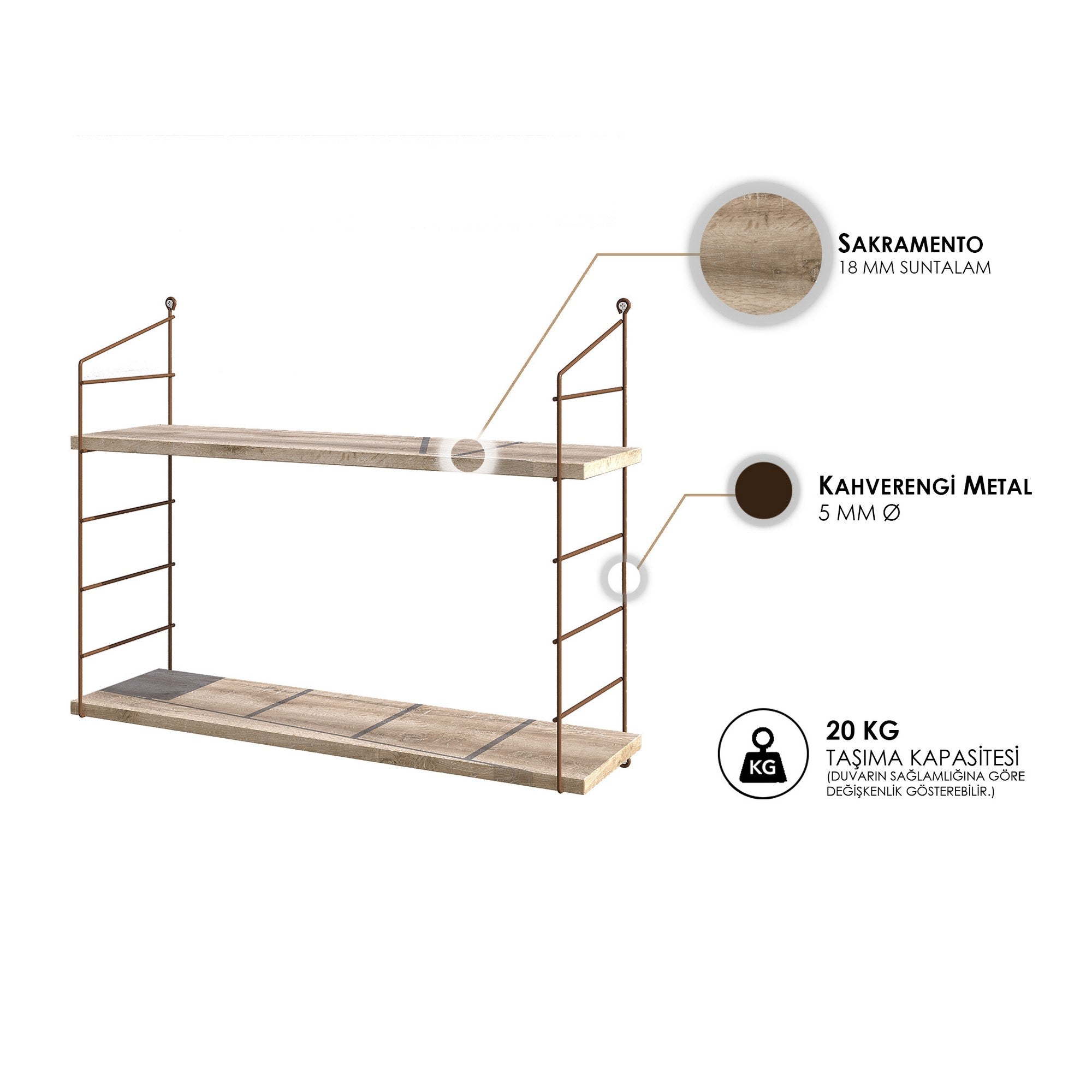 Prateleira de parede – 72 cm x 58 cm x 20 cm – castanho – painel de partículas