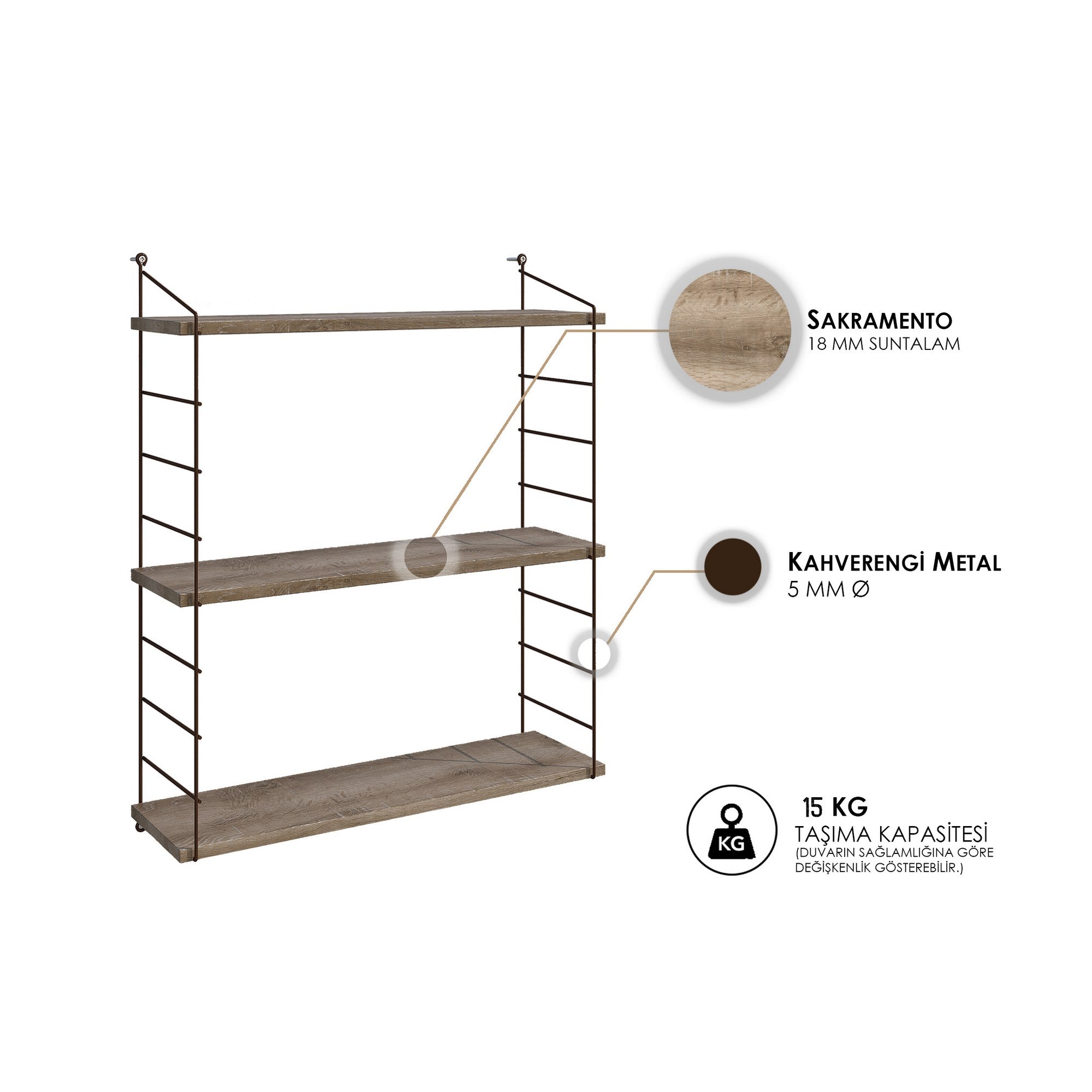 Prateleira de parede – 72 cm x 85 cm x 20 cm – Castanho – Painel de partículas revestido a melamina