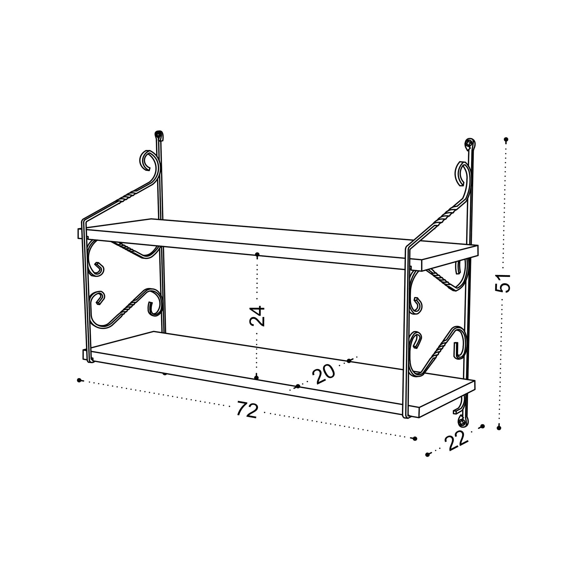 Prateleira de parede – 72 cm x 51 cm x 20 cm – nogueira – painel de partículas revestido a melamina