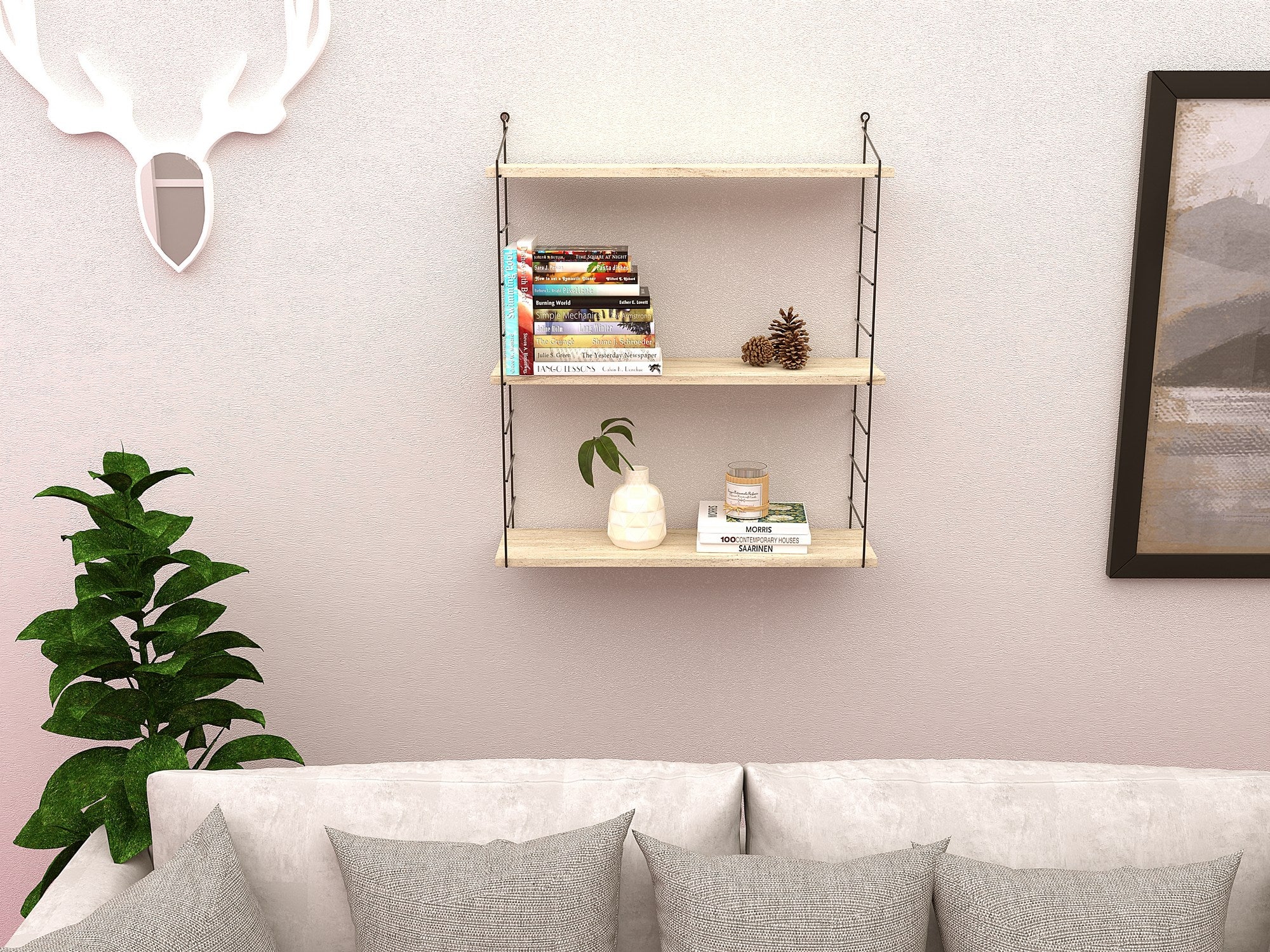 Prateleira de parede – 72cm x 85cm x 20cm – Traverten – Painel de partículas revestido a melamina