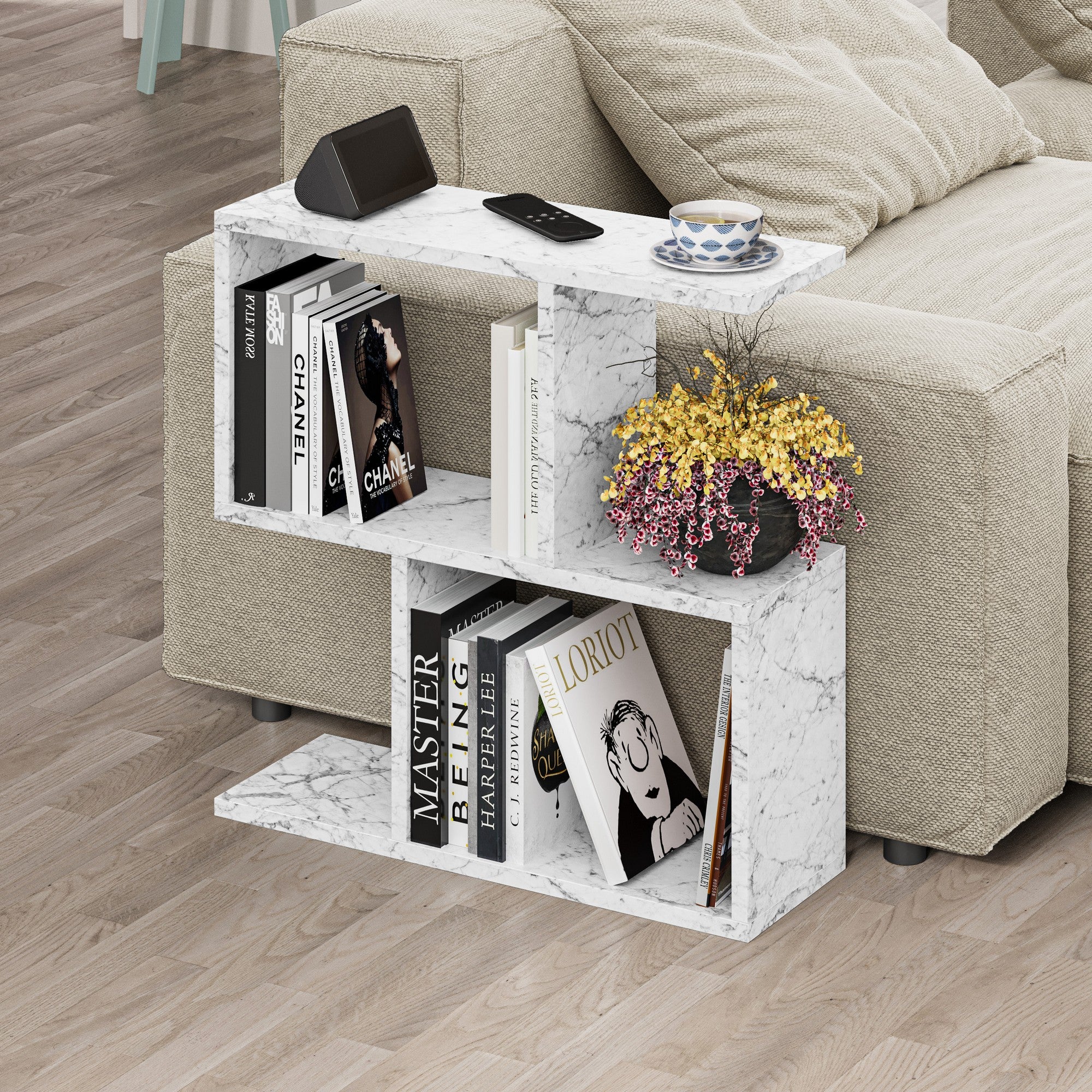 Mesa de Centro – 60 x 60 x 20 cm – Cor Mármore Carrara – Painel de Partículas Revestido em Melamina