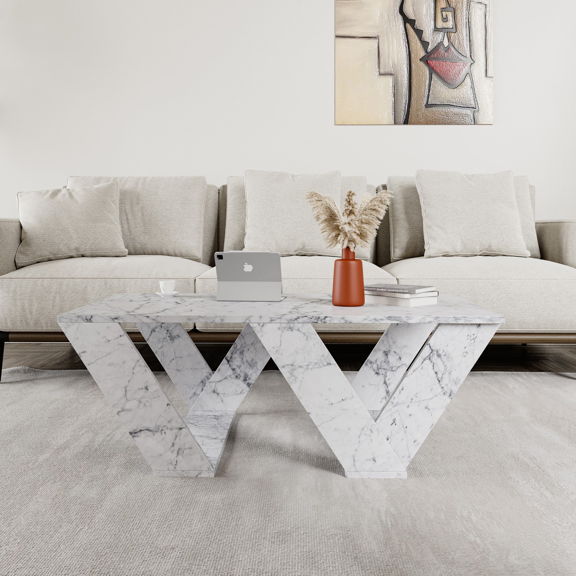 Mesa de Centro – 110cm x 40cm x 60cm – Mármore de Carrara – Painéis de Partículas