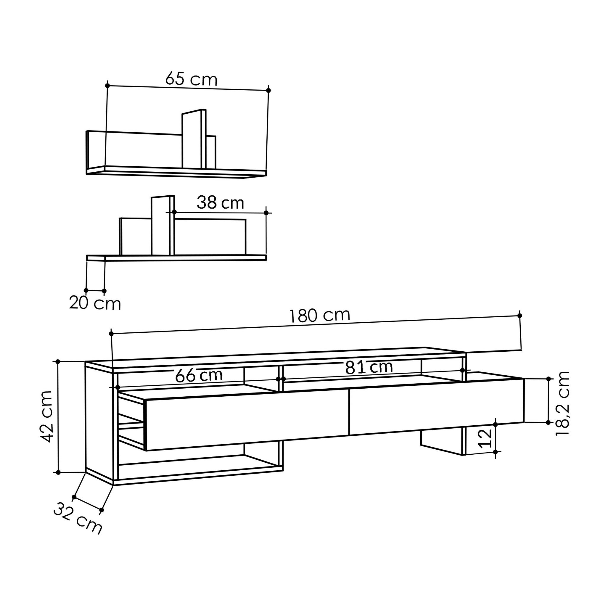 Móvel de TV moderno – 180 cm – Antracite – Painel de partículas revestido a melamina