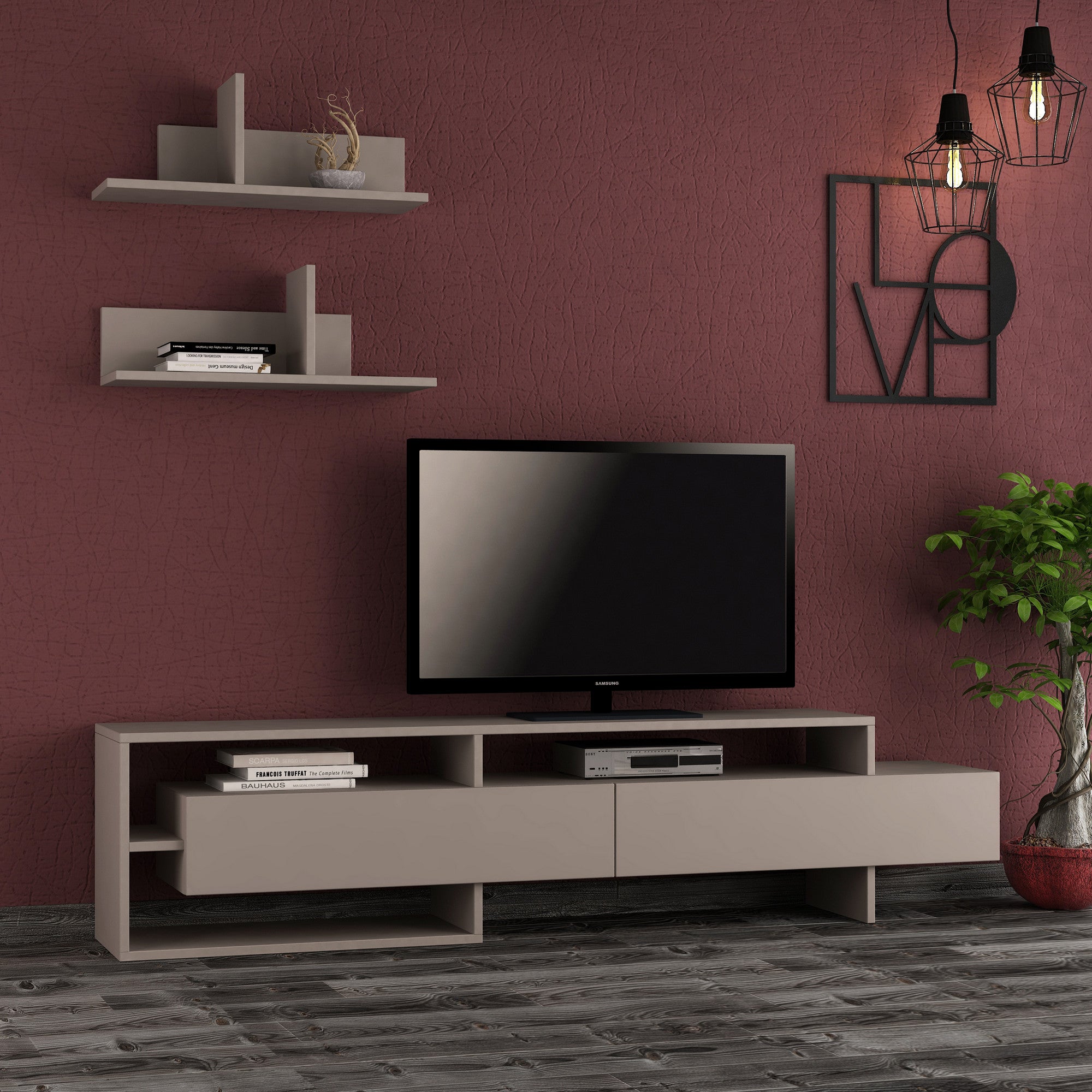 Móvel de TV – 180 x 42 x 32 cm – cor mocha claro – 100% melamina