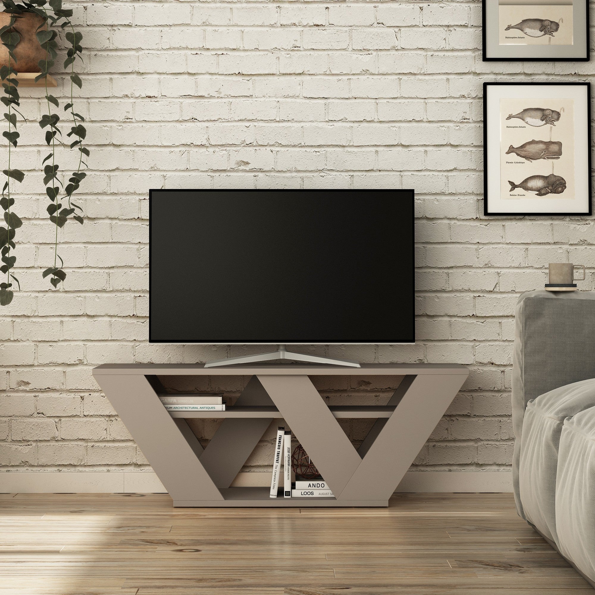 Móvel de TV – 110 cm x 40 cm x 30 cm – Mocha Claro – Painel de partículas revestido a melamina