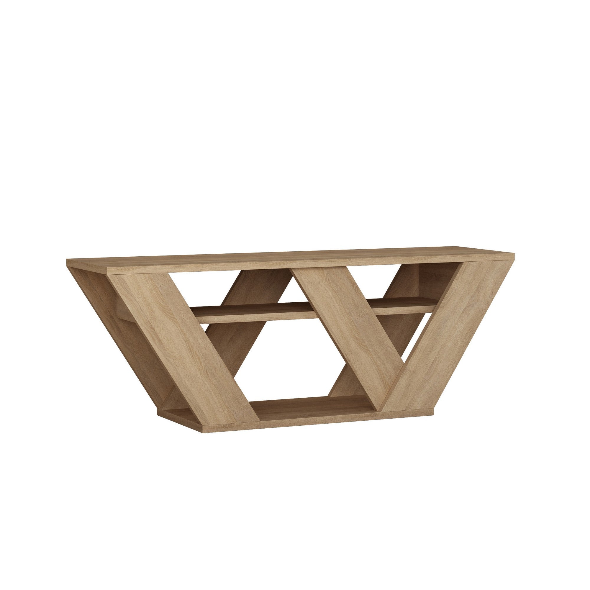 Móvel de TV moderno – 110 cm – Cor de carvalho – Painel de partículas revestido em melamina