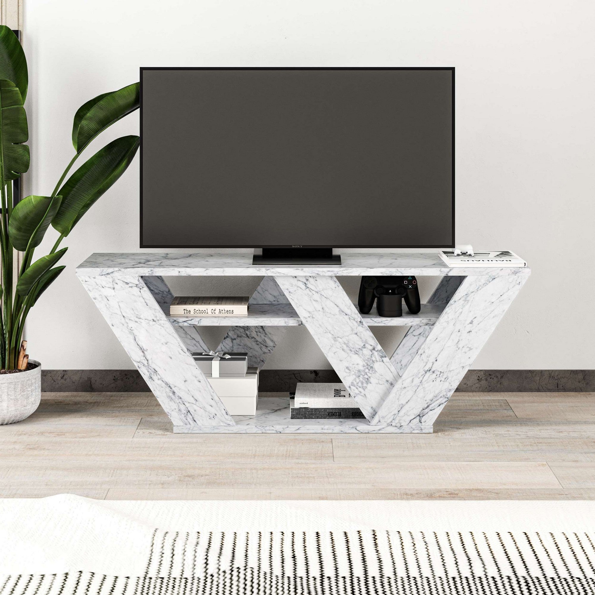 Móvel de TV – 110 cm x 40 cm x 30 cm – Mármore de Carrara – Melamina