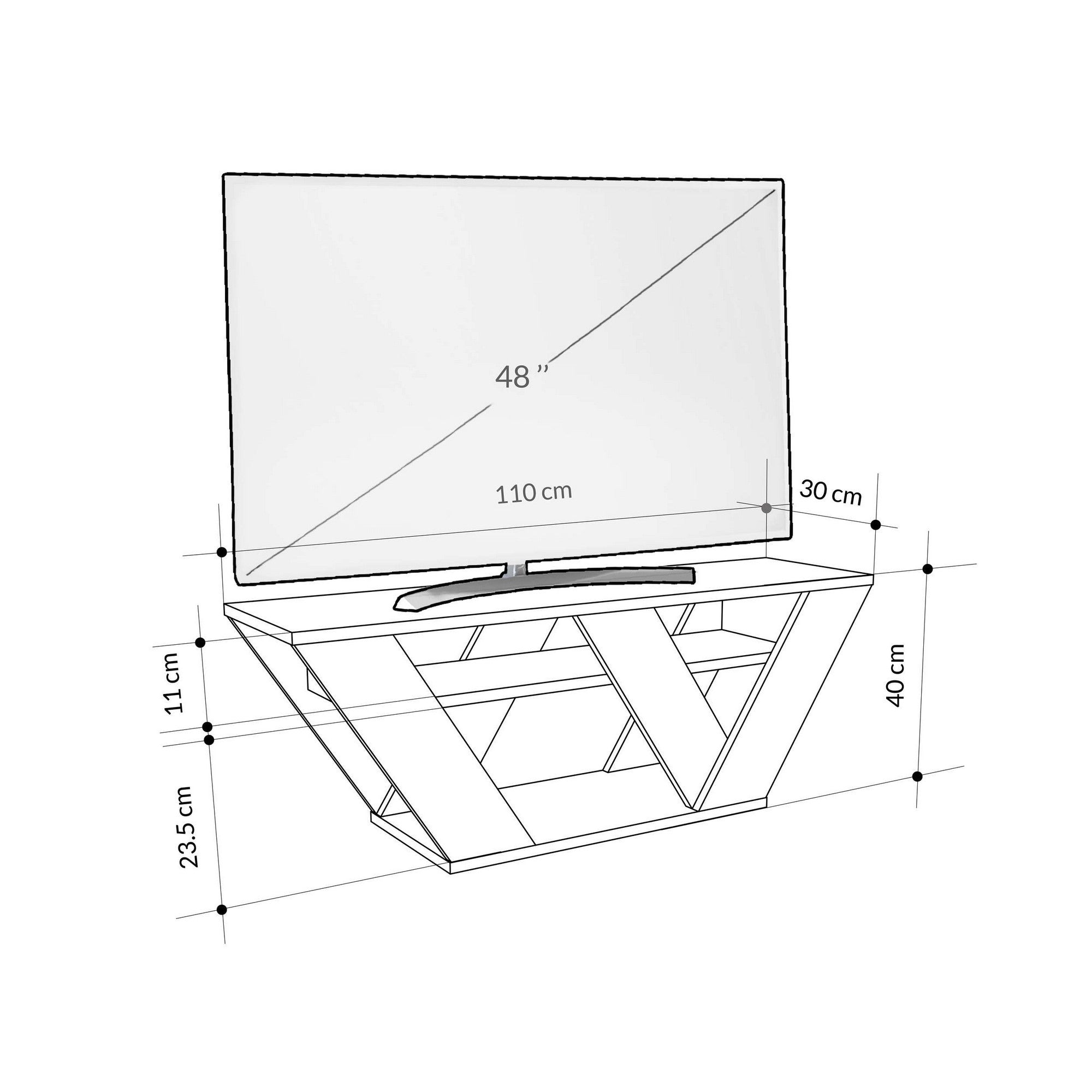 Móvel de TV – 110 cm x 40 cm x 30 cm – Mármore de Carrara – Melamina