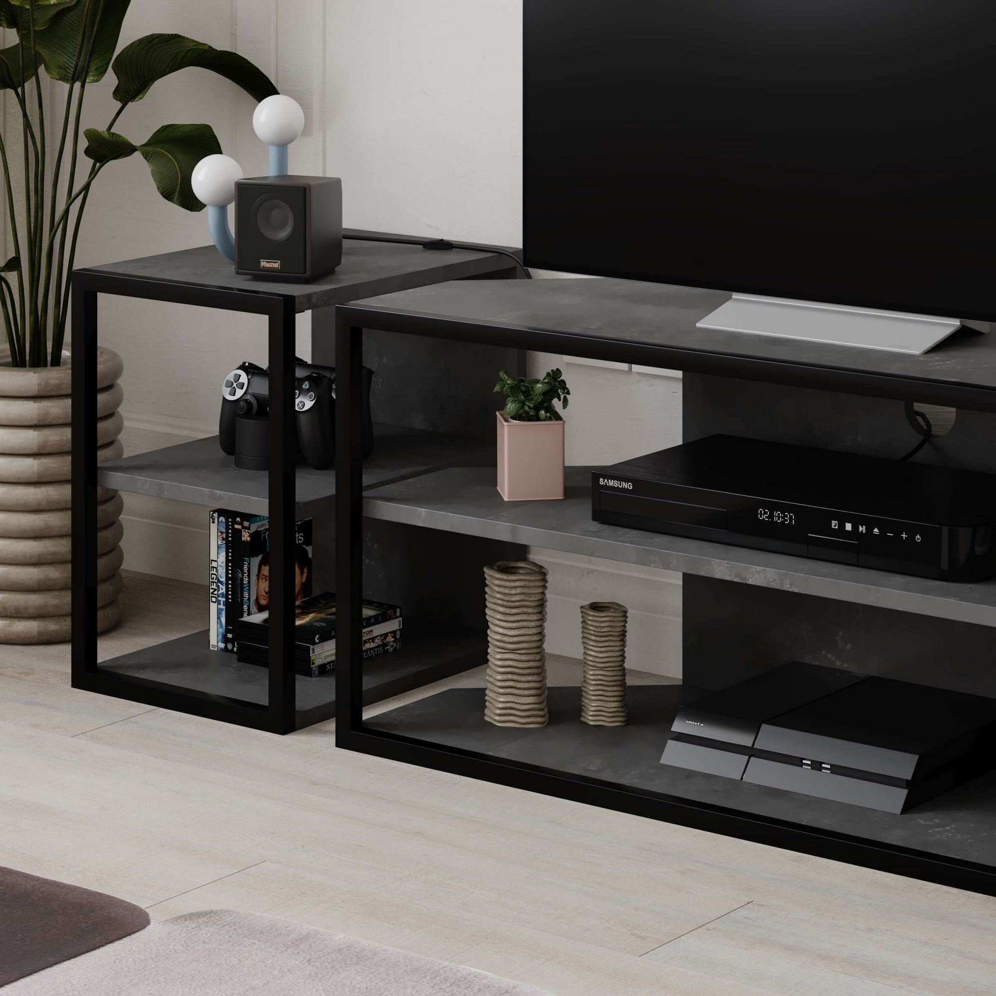 Móvel de TV – 98 cm x 45 cm x 37 cm – Cinzento Retro – Painel de partículas revestido a melamina