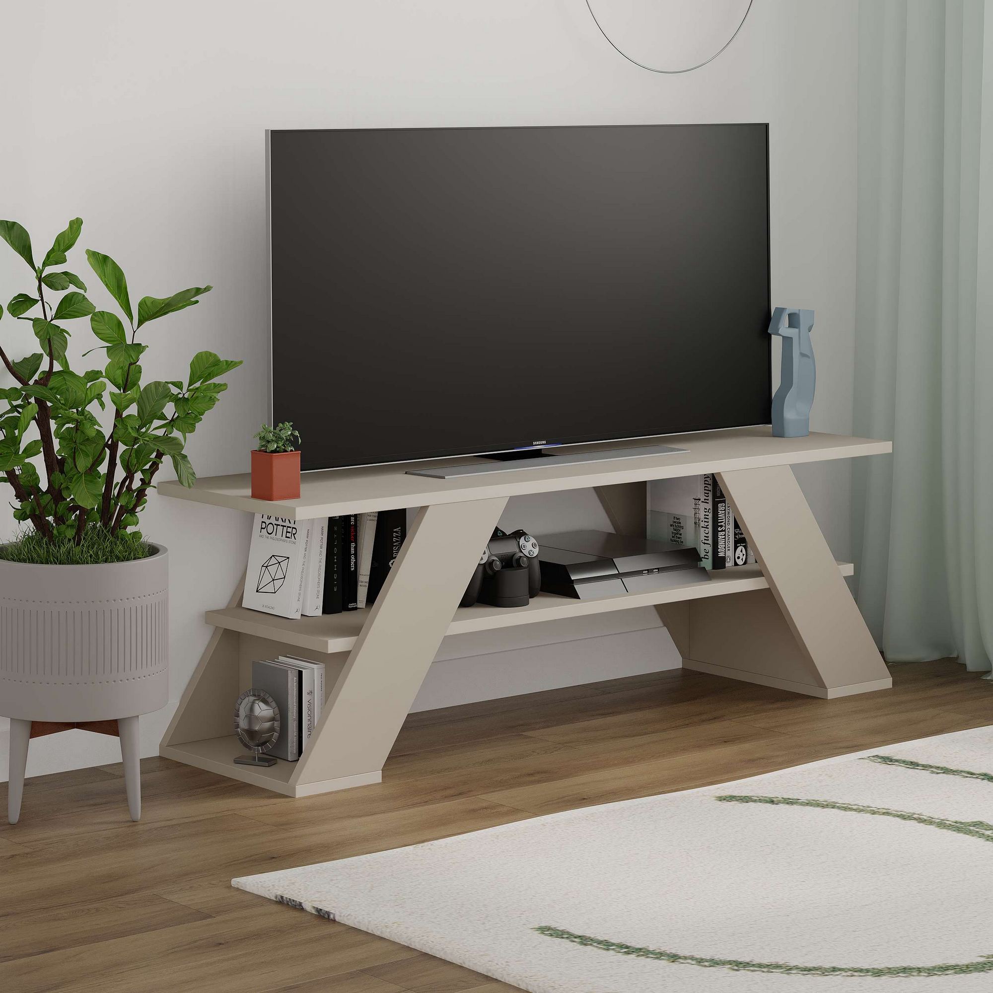 Móvel de TV – 120cm x 40cm x 33,5cm – Arenito – painel de partículas revestido a melamina