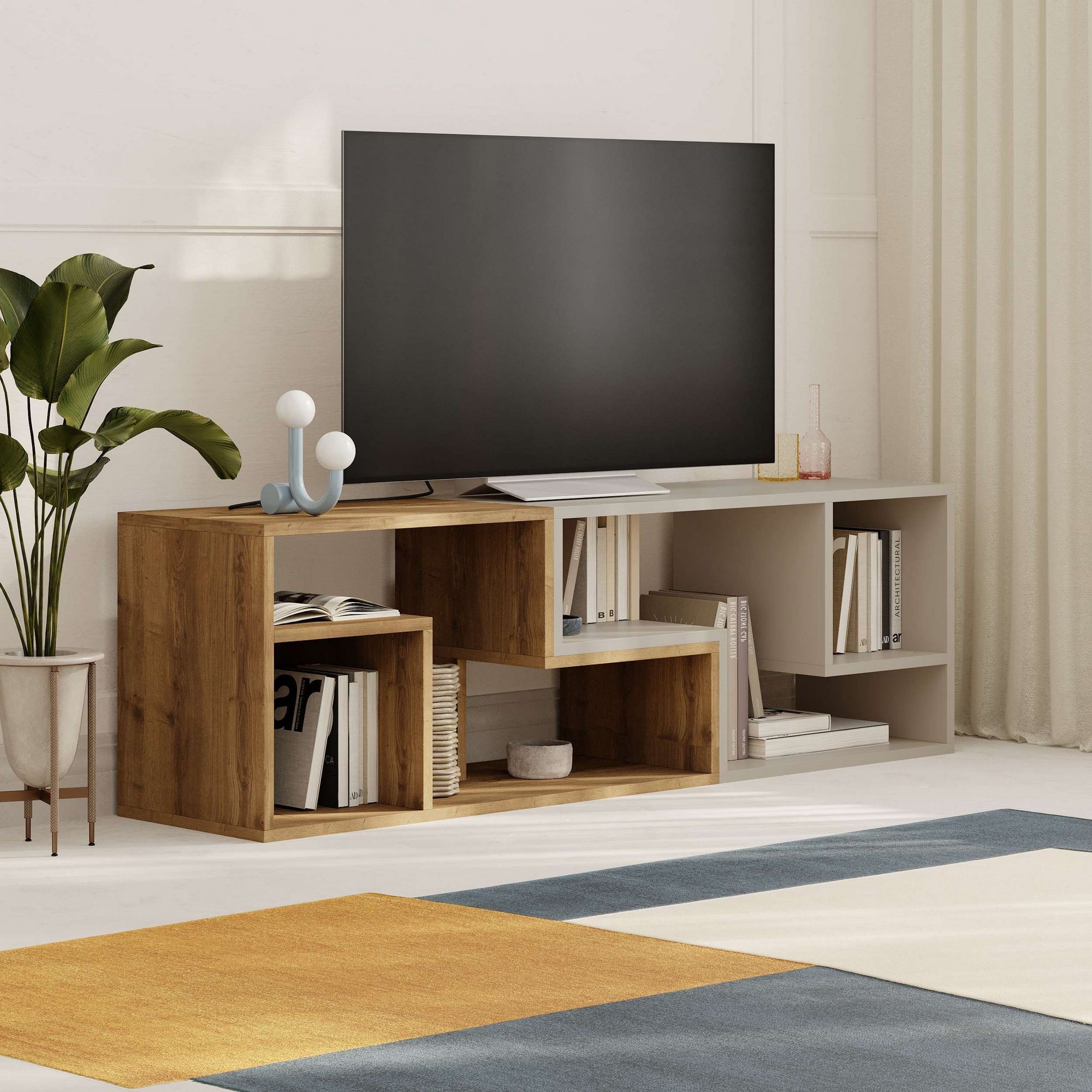 Móvel de TV – 145 cm x 44.8 cm x 35 cm – Cor Hitit e Arenito – Painéis de Partículas revestidos a Melamina