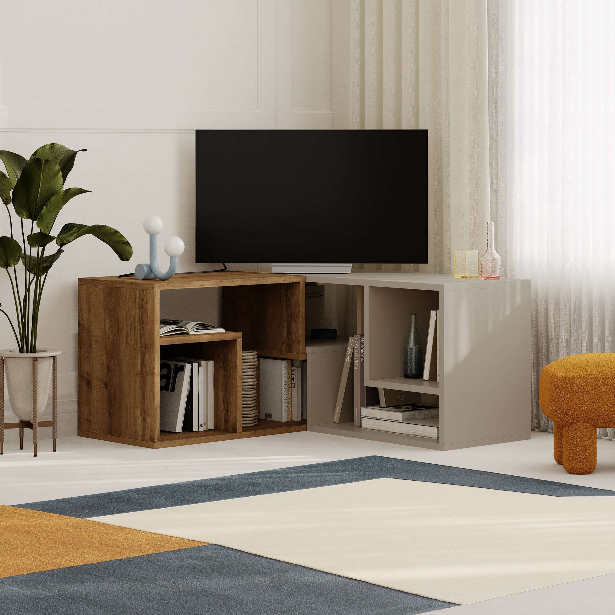 Móvel de TV – 145 cm x 44.8 cm x 35 cm – Cor Hitit e Arenito – Painéis de Partículas revestidos a Melamina