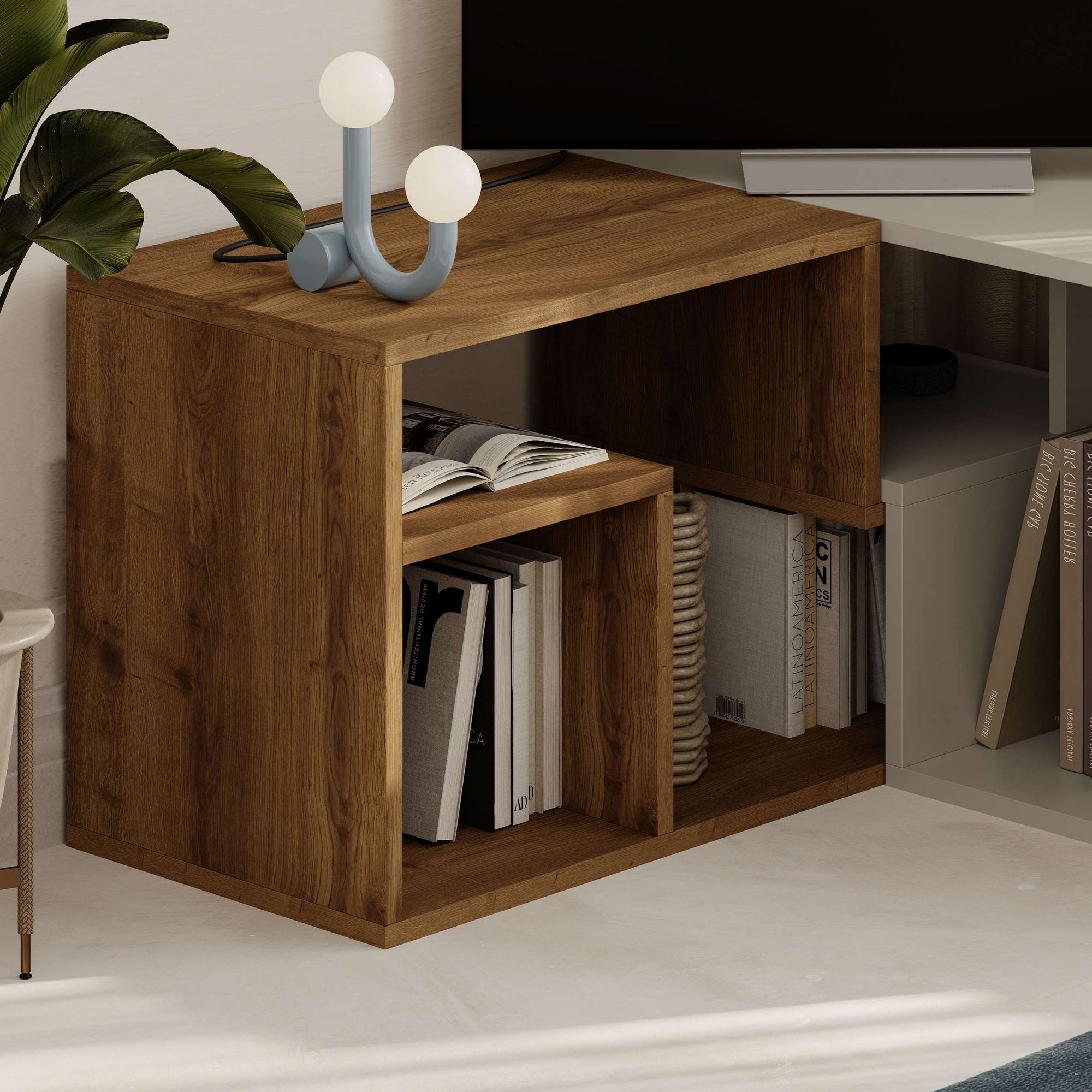 Móvel de TV – 145 cm x 44.8 cm x 35 cm – Cor Hitit e Arenito – Painéis de Partículas revestidos a Melamina