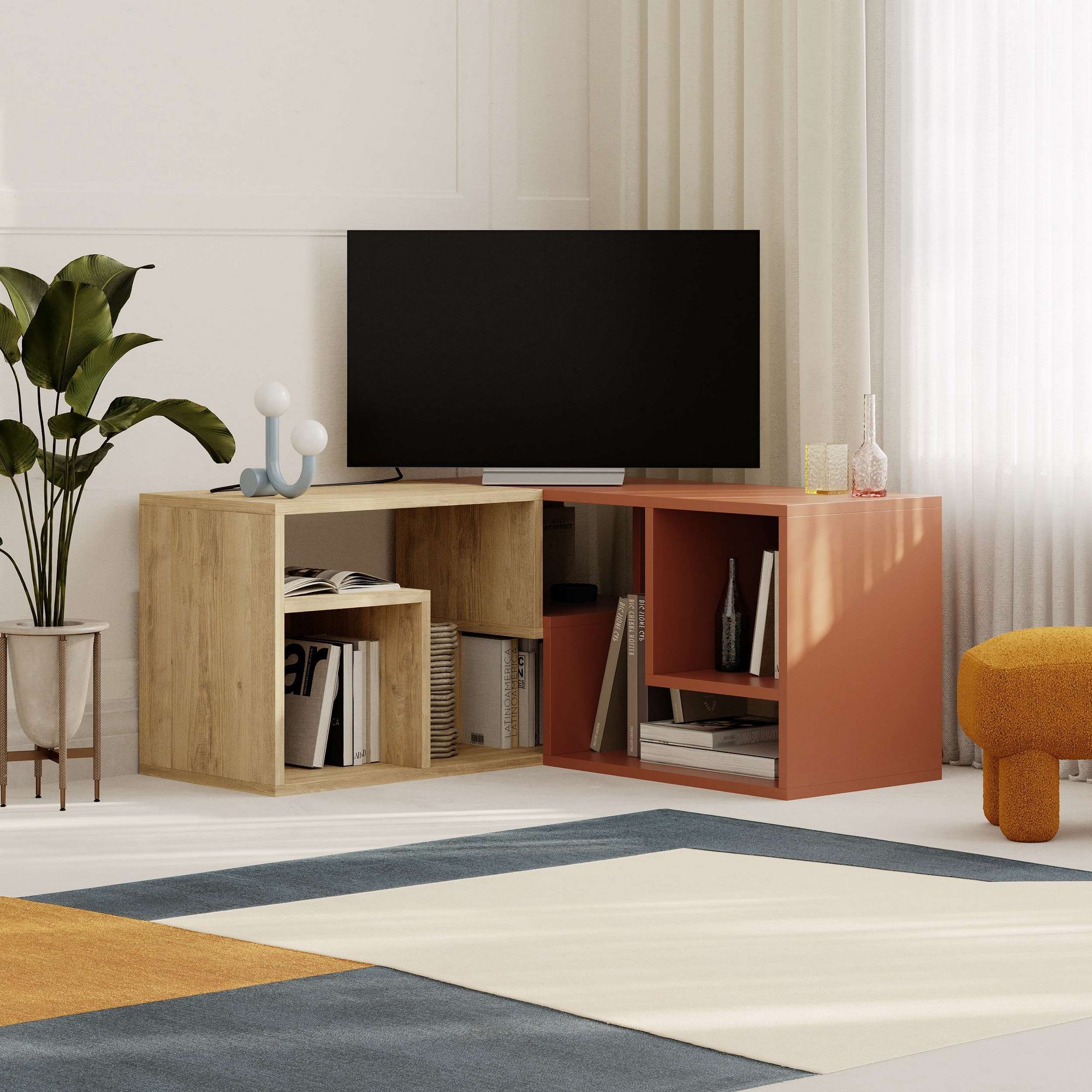 Móvel de TV – 145cm x 44.8cm x 35cm – Carvalho Safira e Canela – Painéis de partículas revestidos a melamina