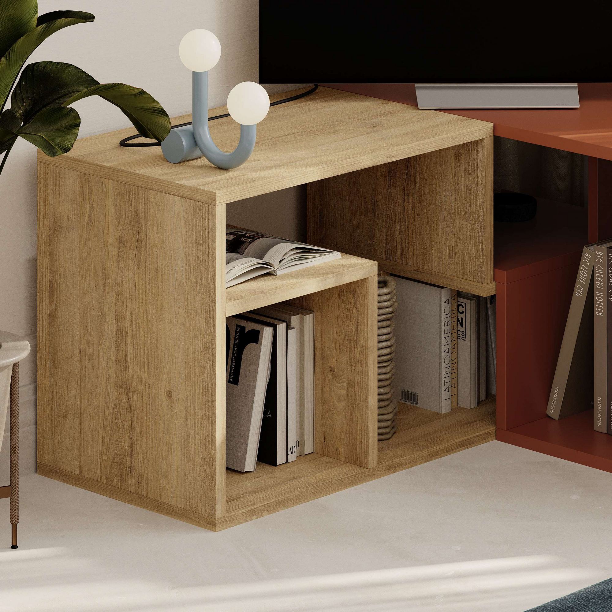 Móvel de TV – 145cm x 44.8cm x 35cm – Carvalho Safira e Canela – Painéis de partículas revestidos a melamina