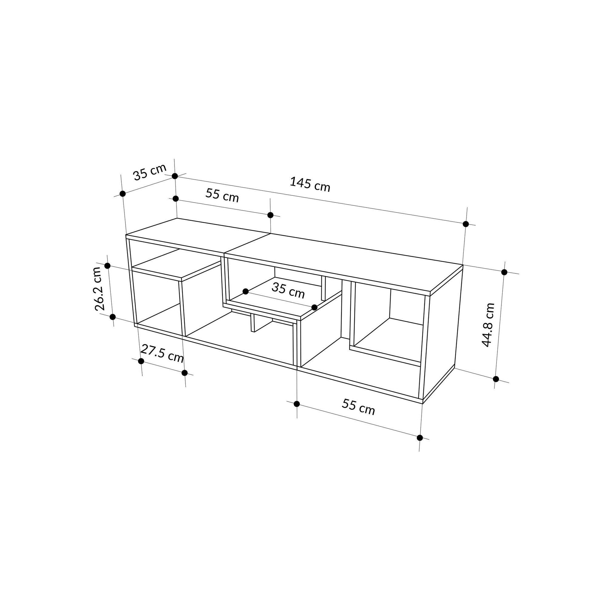 Móvel de TV – 145cm x 44.8cm x 35cm – Carvalho Safira e Canela – Painéis de partículas revestidos a melamina