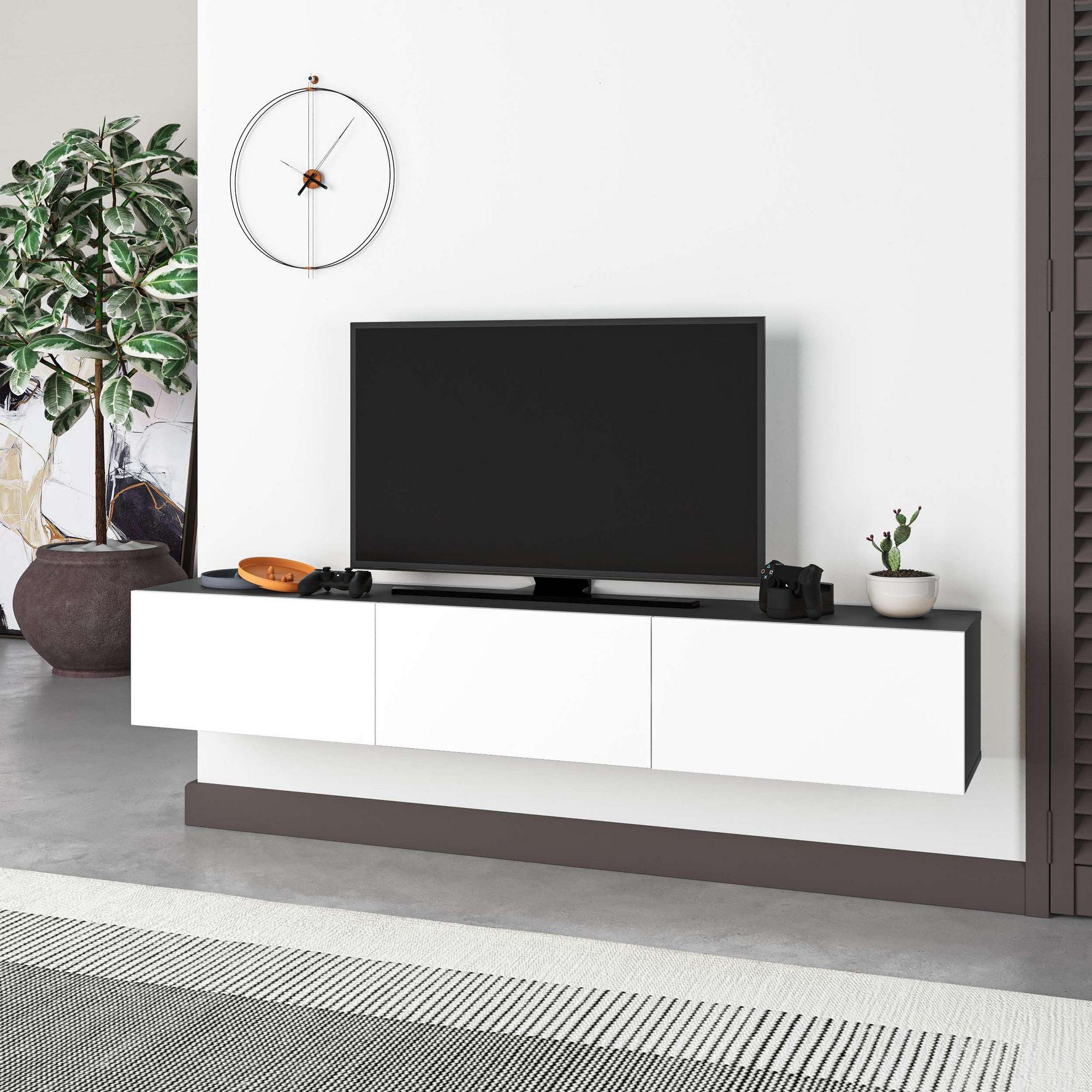 Móvel de TV – 180 cm – Antracite e Branco – Painel de Partículas Revestido a Melamina