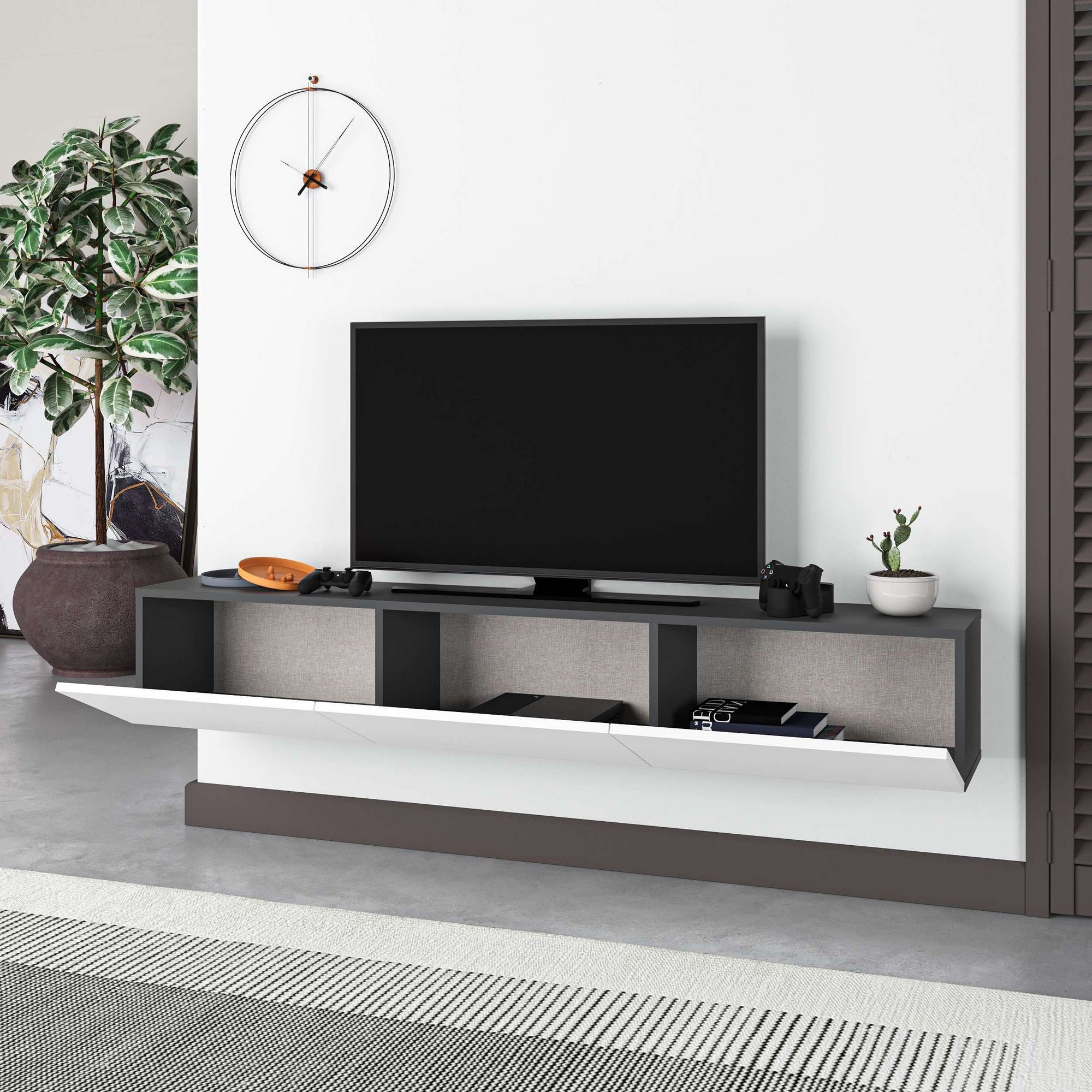 Móvel de TV – 180 cm – Antracite e Branco – Painel de Partículas Revestido a Melamina