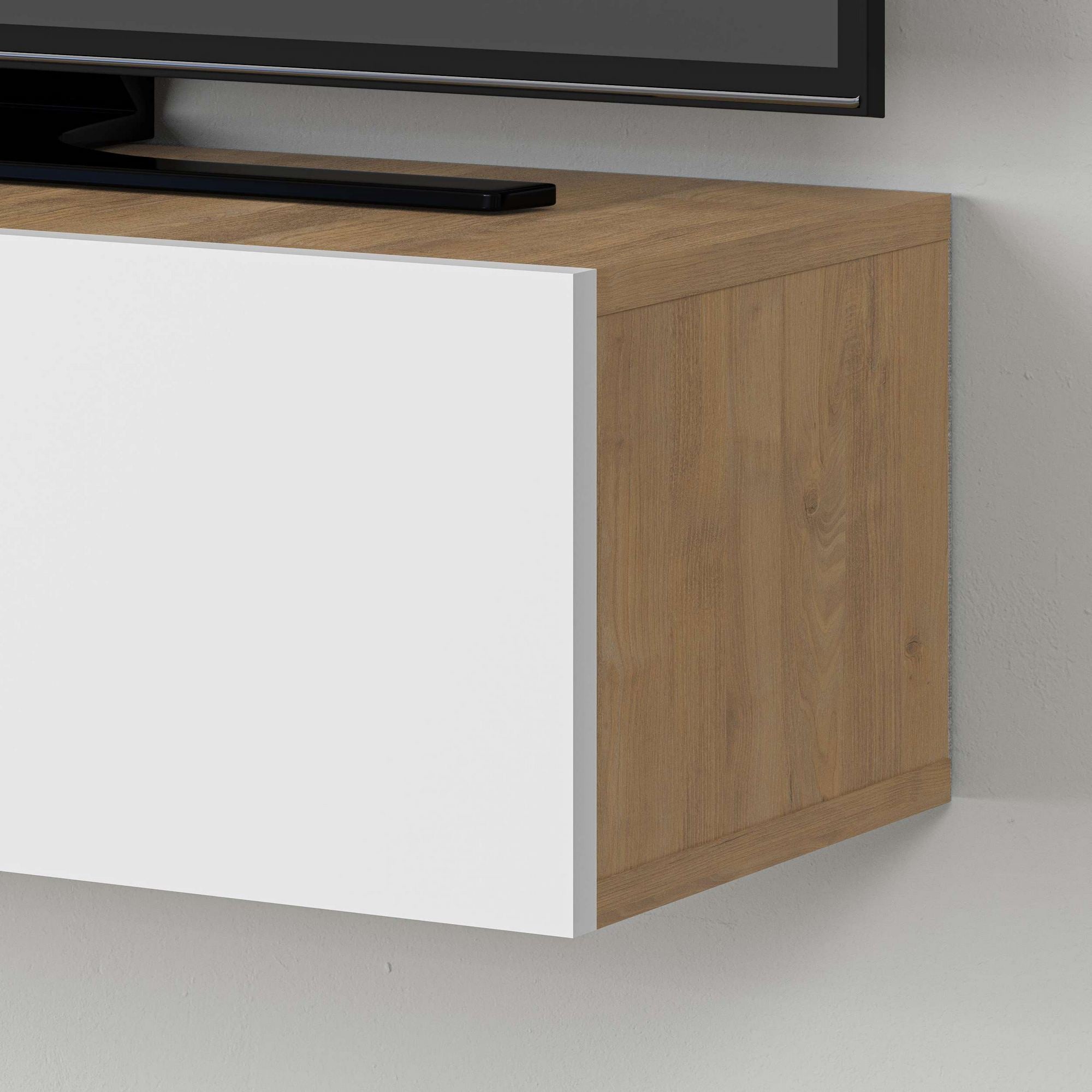 Móvel de TV – 135 cm x 25 cm x 31,7 cm – Carvalho Safira e Branco – Painéis de Partículas Revestidos a Melamina