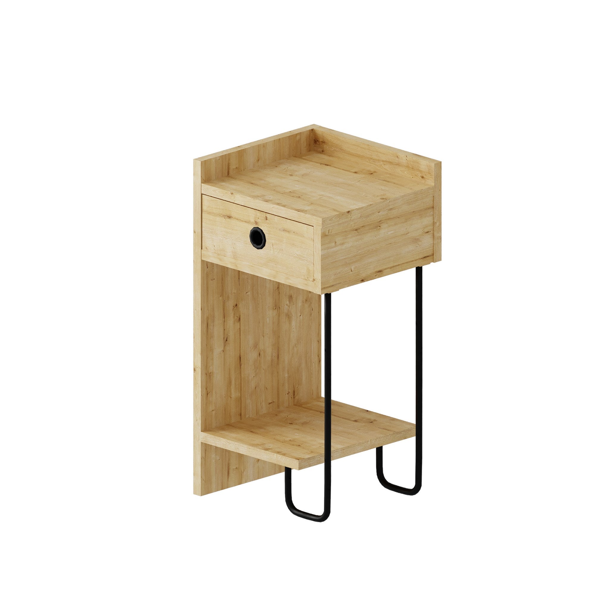 Mesa de Cabeceira em Painel de Partículas Revestido a Melamina – 32 x 61 x 30 cm – Carvalho