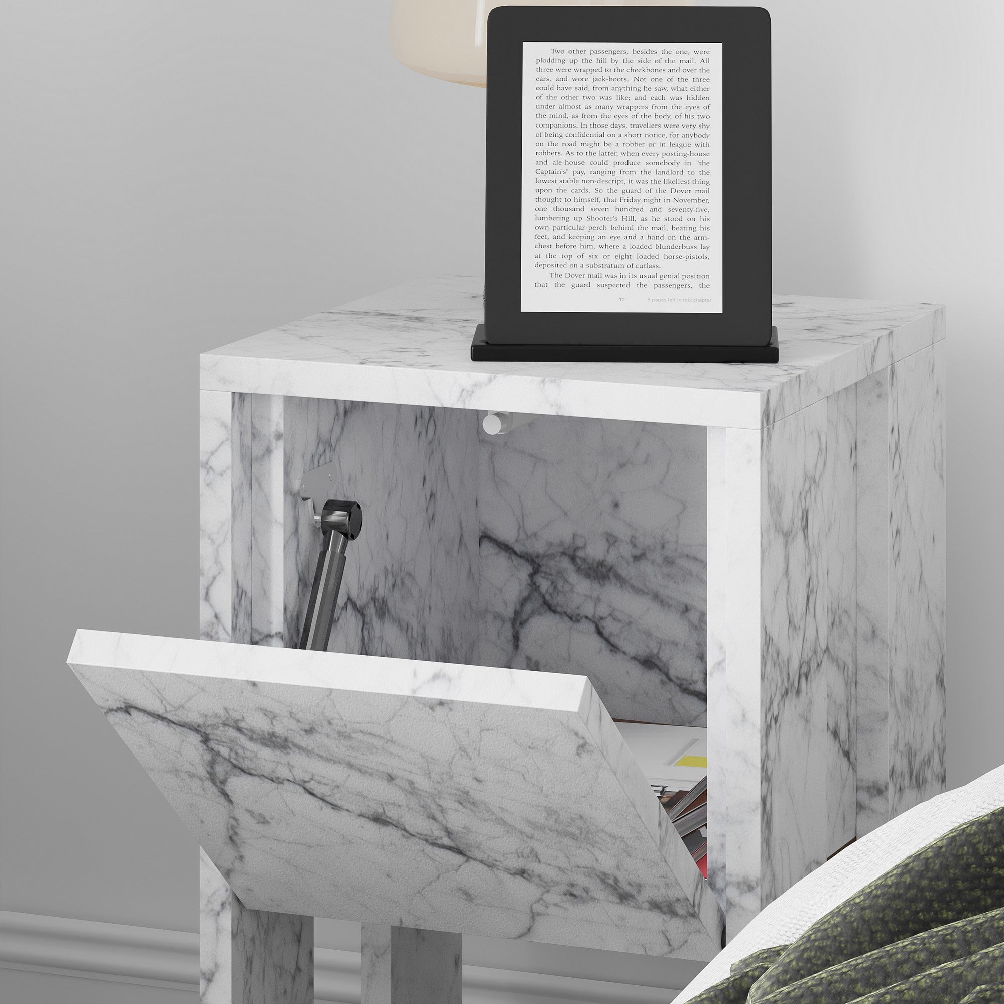 Mesa de cabeceira em mármore de Carrara – 30 cm x 55 cm x 30 cm