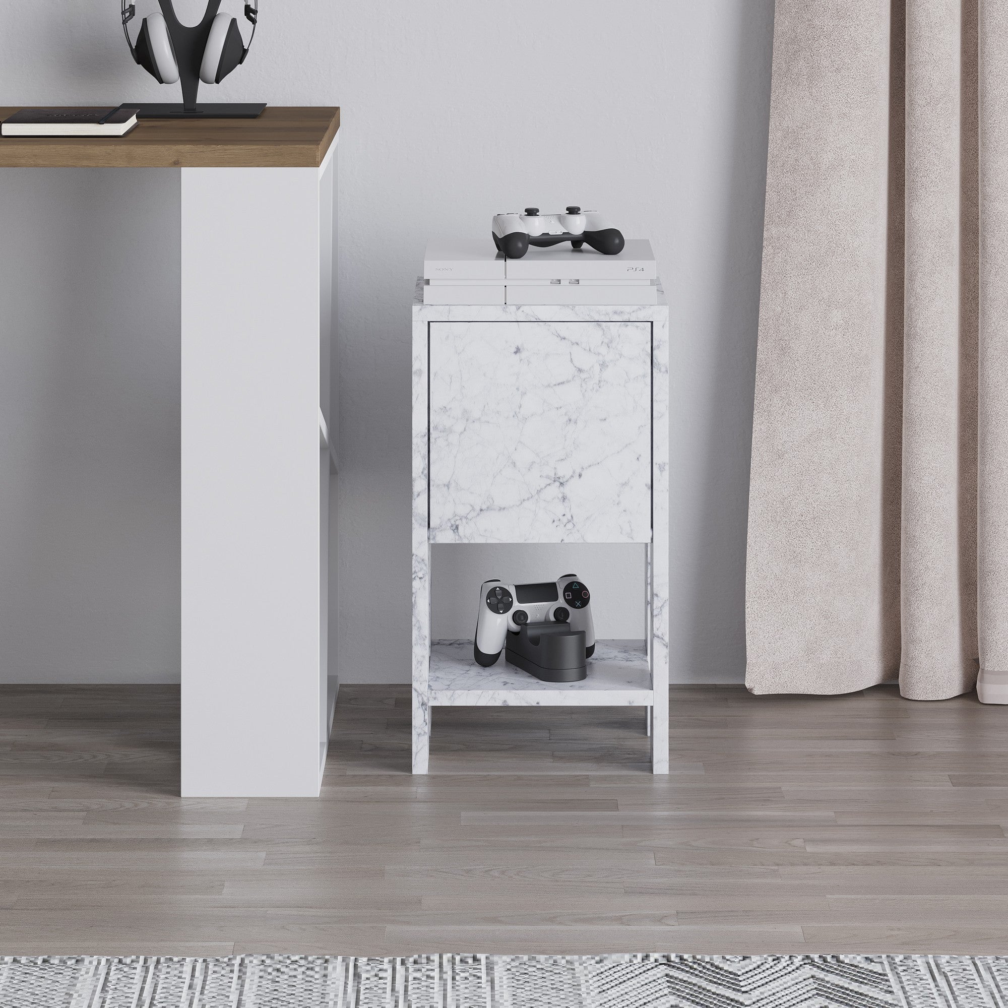 Mesa de cabeceira em mármore de Carrara – 30 cm x 55 cm x 30 cm