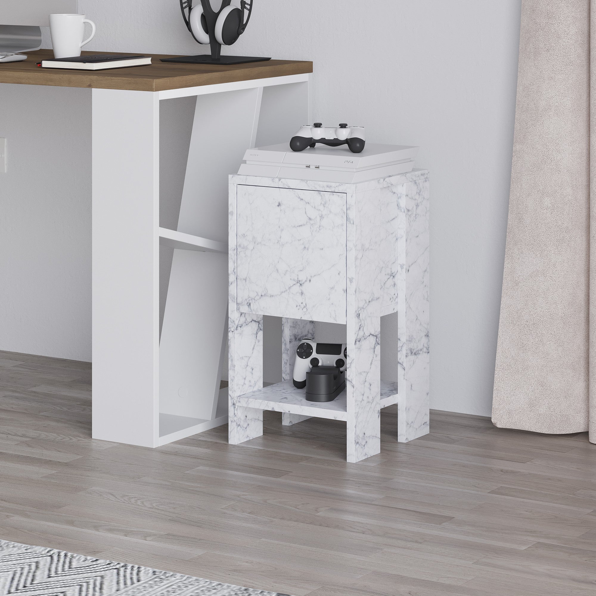 Mesa de cabeceira em mármore de Carrara – 30 cm x 55 cm x 30 cm