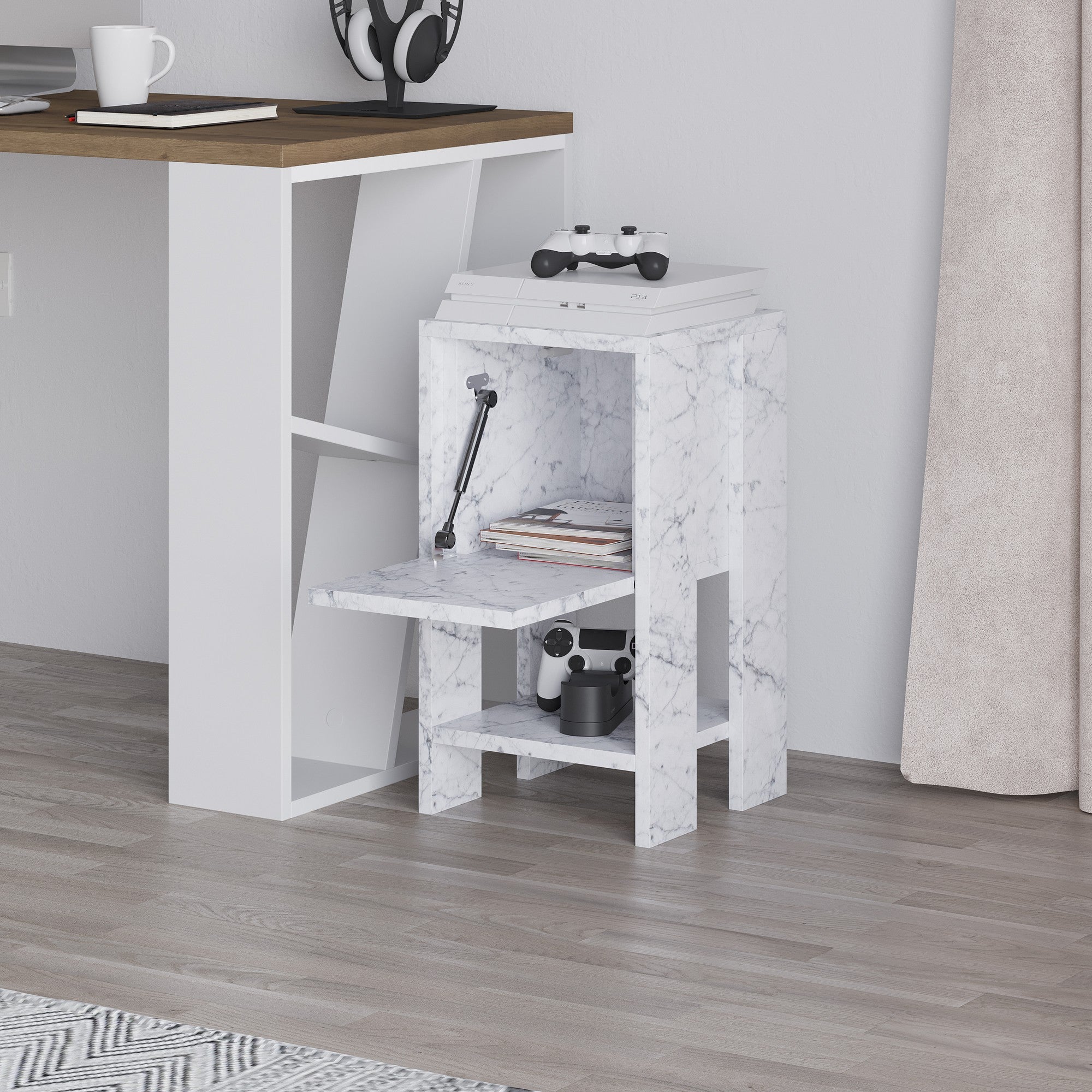 Mesa de cabeceira em mármore de Carrara – 30 cm x 55 cm x 30 cm