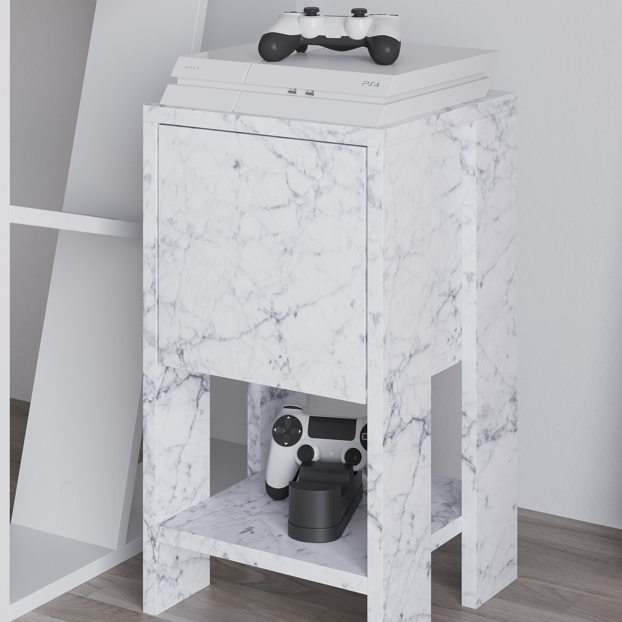 Mesa de cabeceira em mármore de Carrara – 30 cm x 55 cm x 30 cm