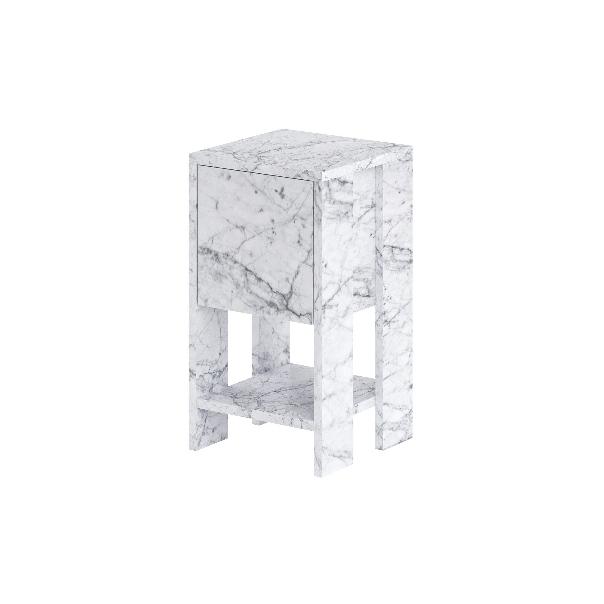 Mesa de cabeceira em mármore de Carrara – 30 cm x 55 cm x 30 cm