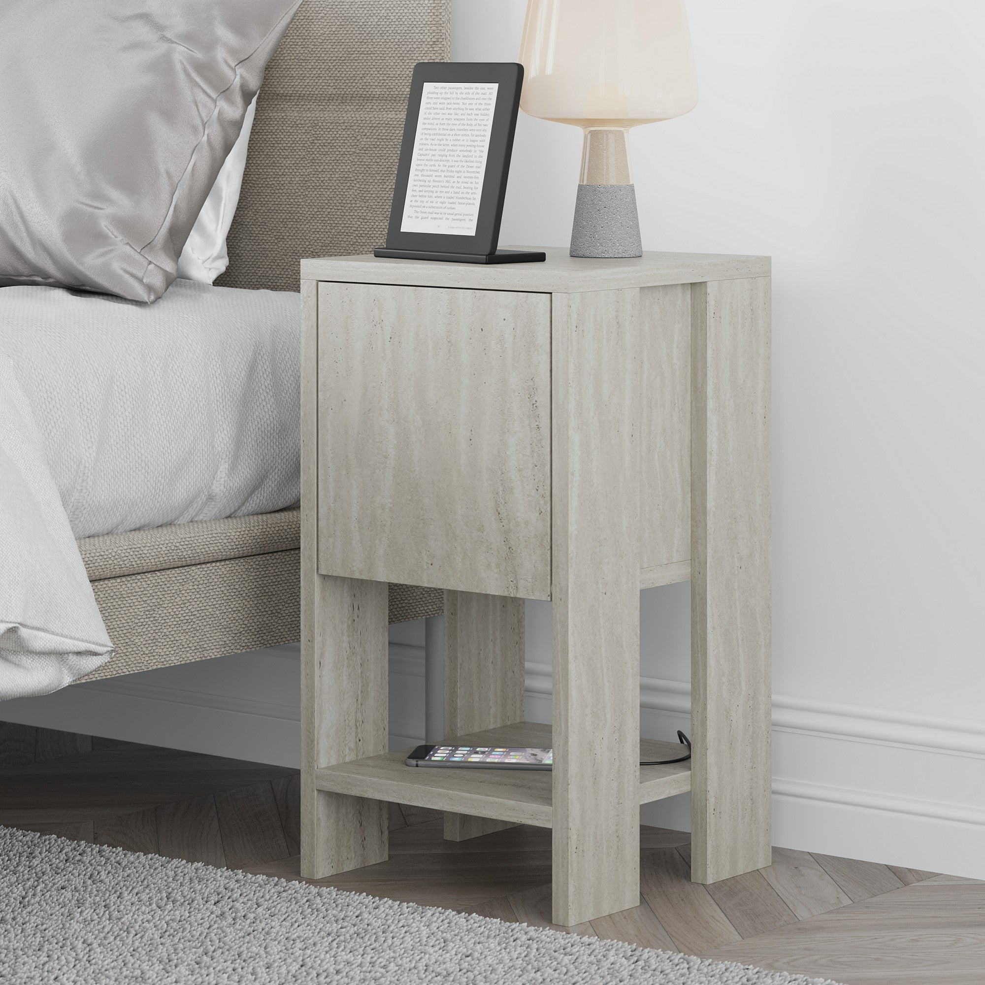 Mesa de cabeceira – 30cm x 55cm x 30cm – Travertino – Melamina