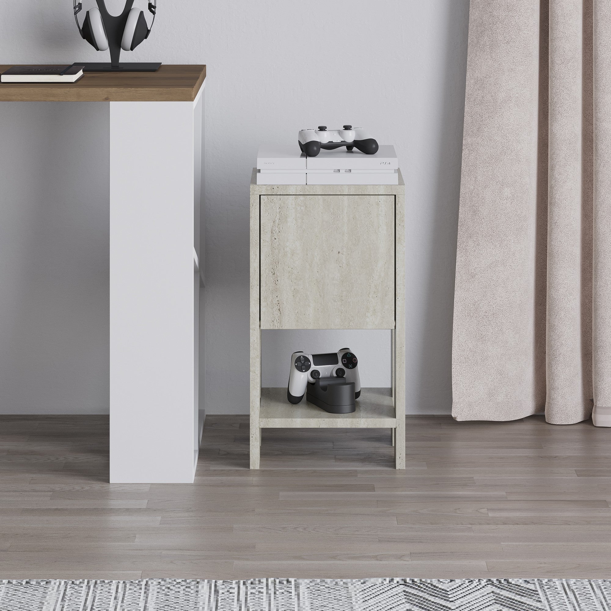 Mesa de cabeceira – 30cm x 55cm x 30cm – Travertino – Melamina
