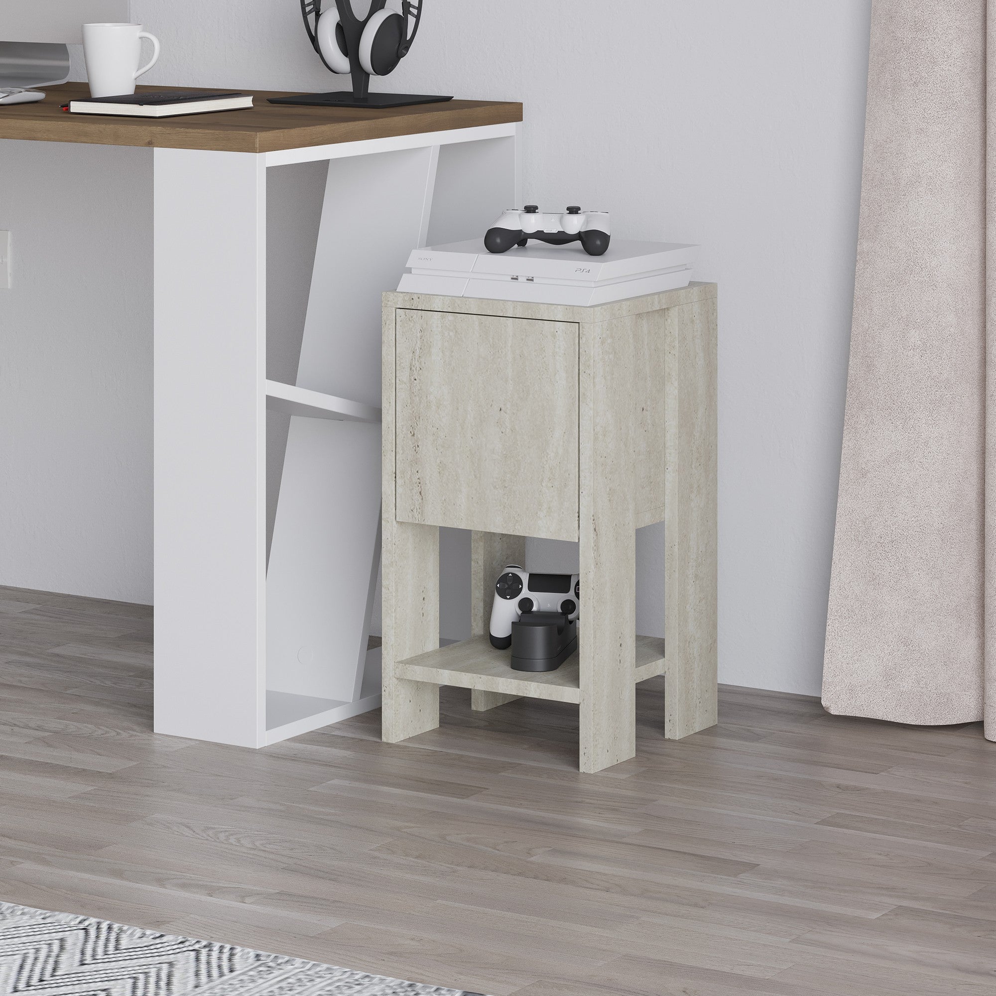 Mesa de cabeceira – 30cm x 55cm x 30cm – Travertino – Melamina