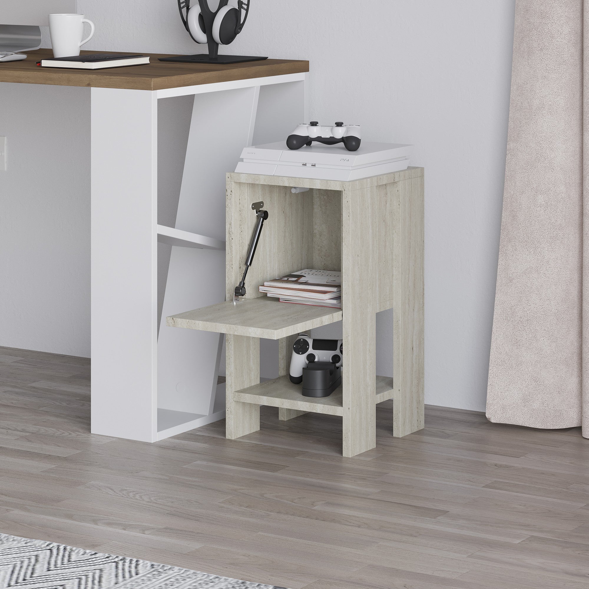 Mesa de cabeceira – 30cm x 55cm x 30cm – Travertino – Melamina