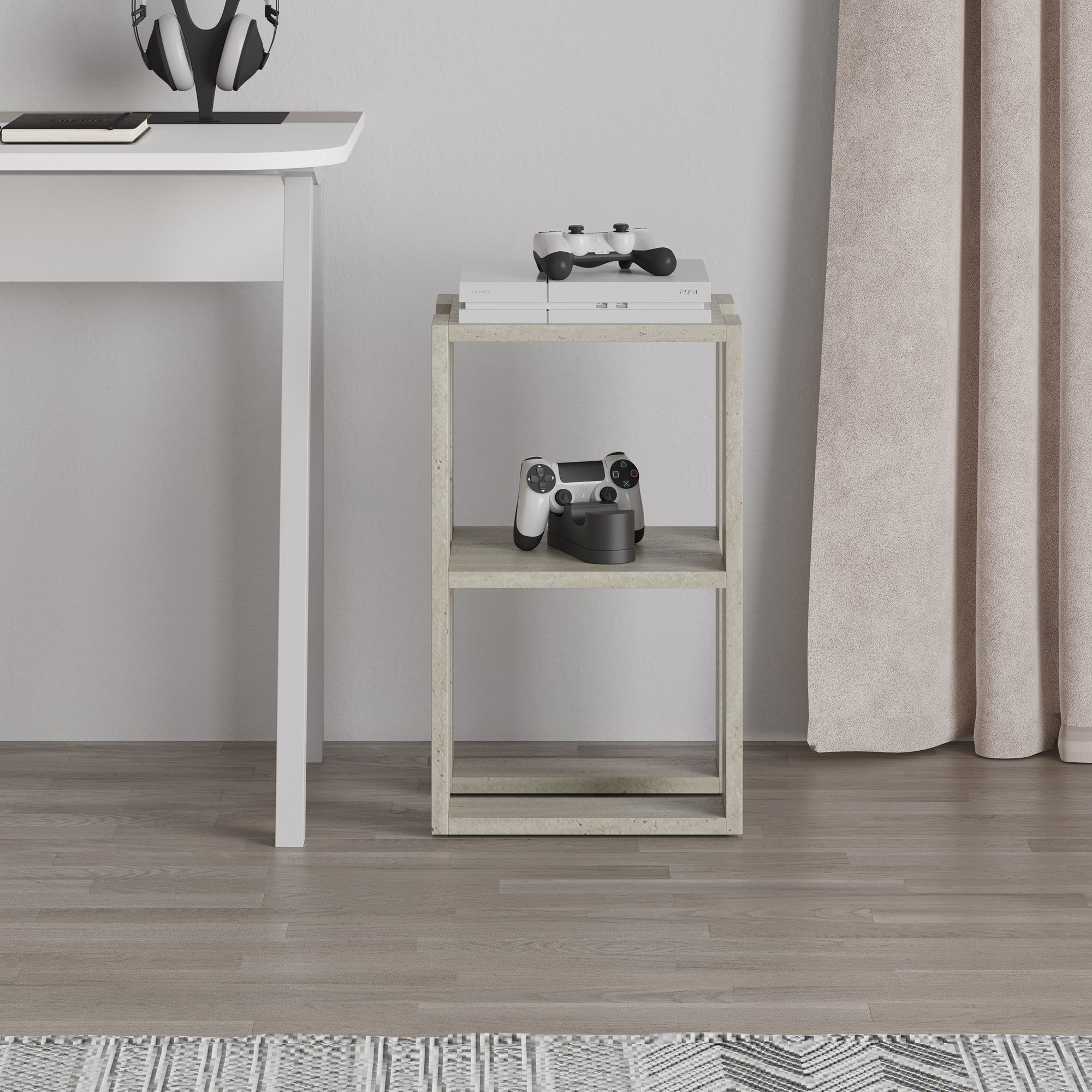 Mesa de cabeceira – 30 cm x 55 cm x 30 cm – Travertino – Painéis de partículas revestidos a melamina