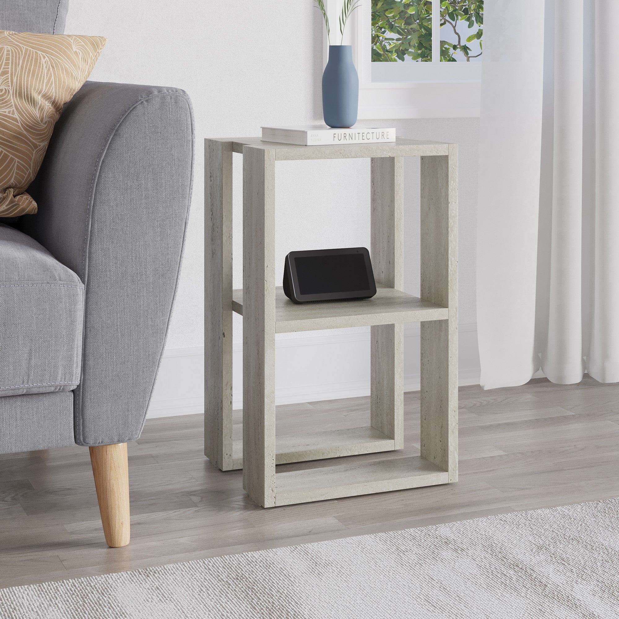 Mesa de cabeceira – 30 cm x 55 cm x 30 cm – Travertino – Painéis de partículas revestidos a melamina
