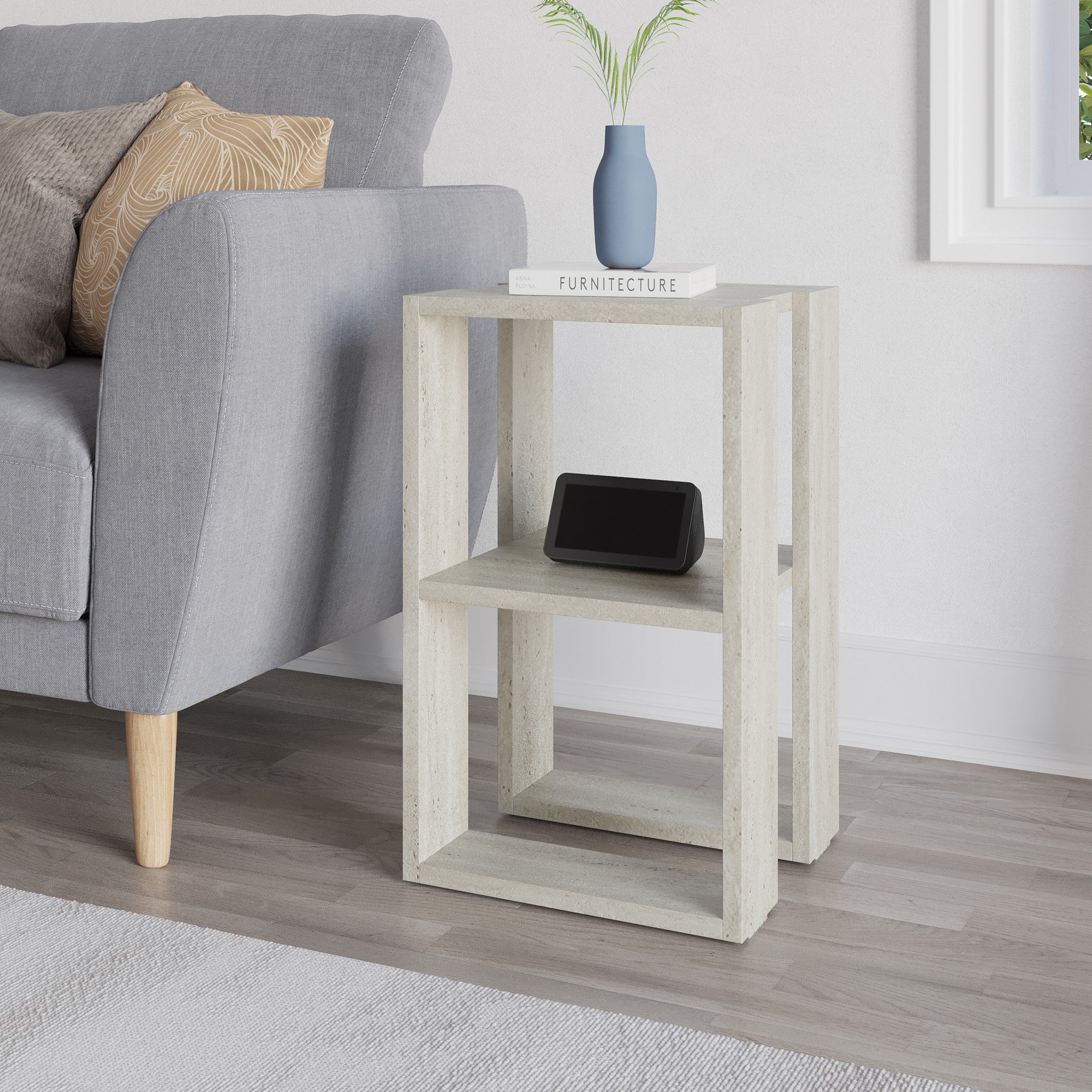 Mesa de cabeceira – 30 cm x 55 cm x 30 cm – Travertino – Painéis de partículas revestidos a melamina