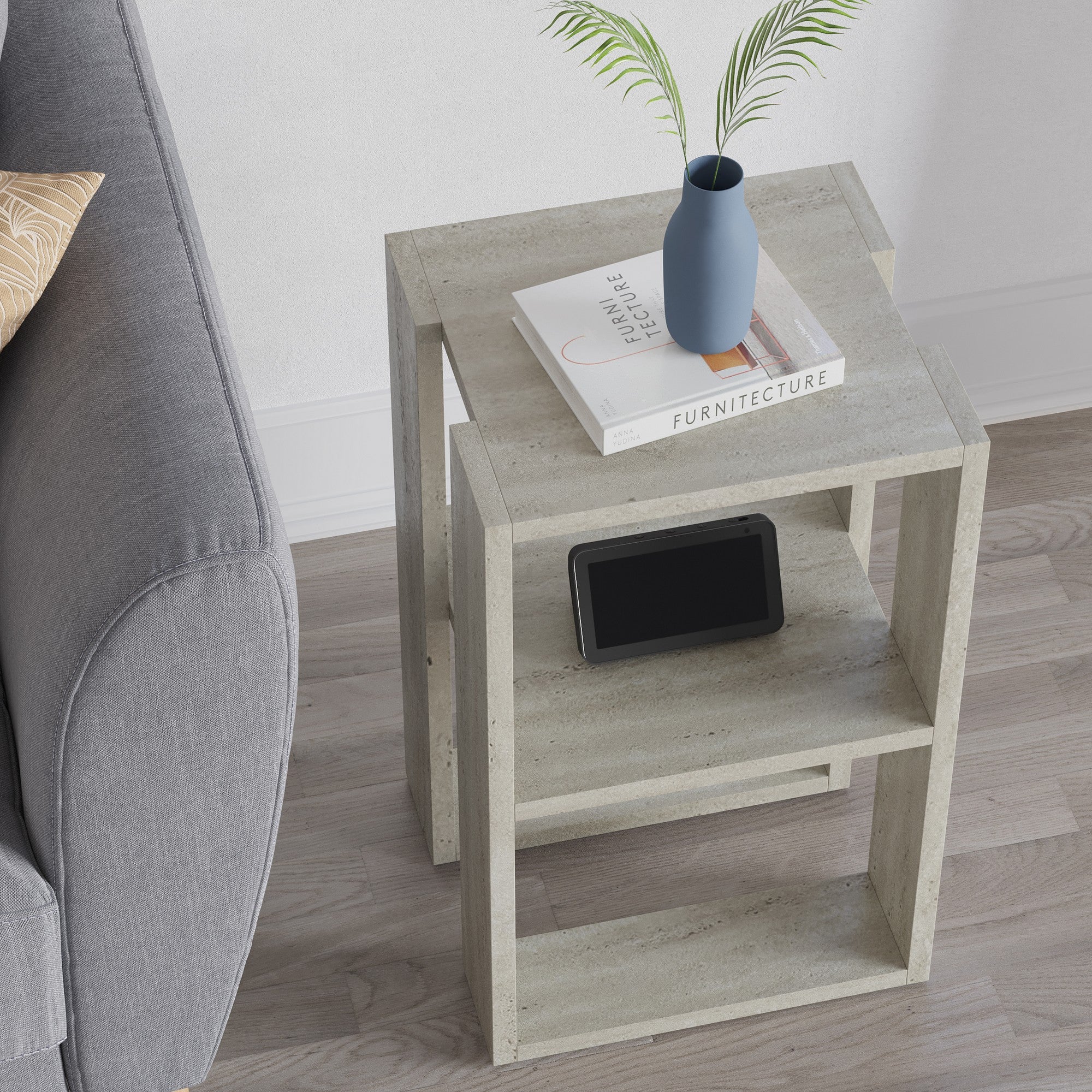 Mesa de cabeceira – 30 cm x 55 cm x 30 cm – Travertino – Painéis de partículas revestidos a melamina